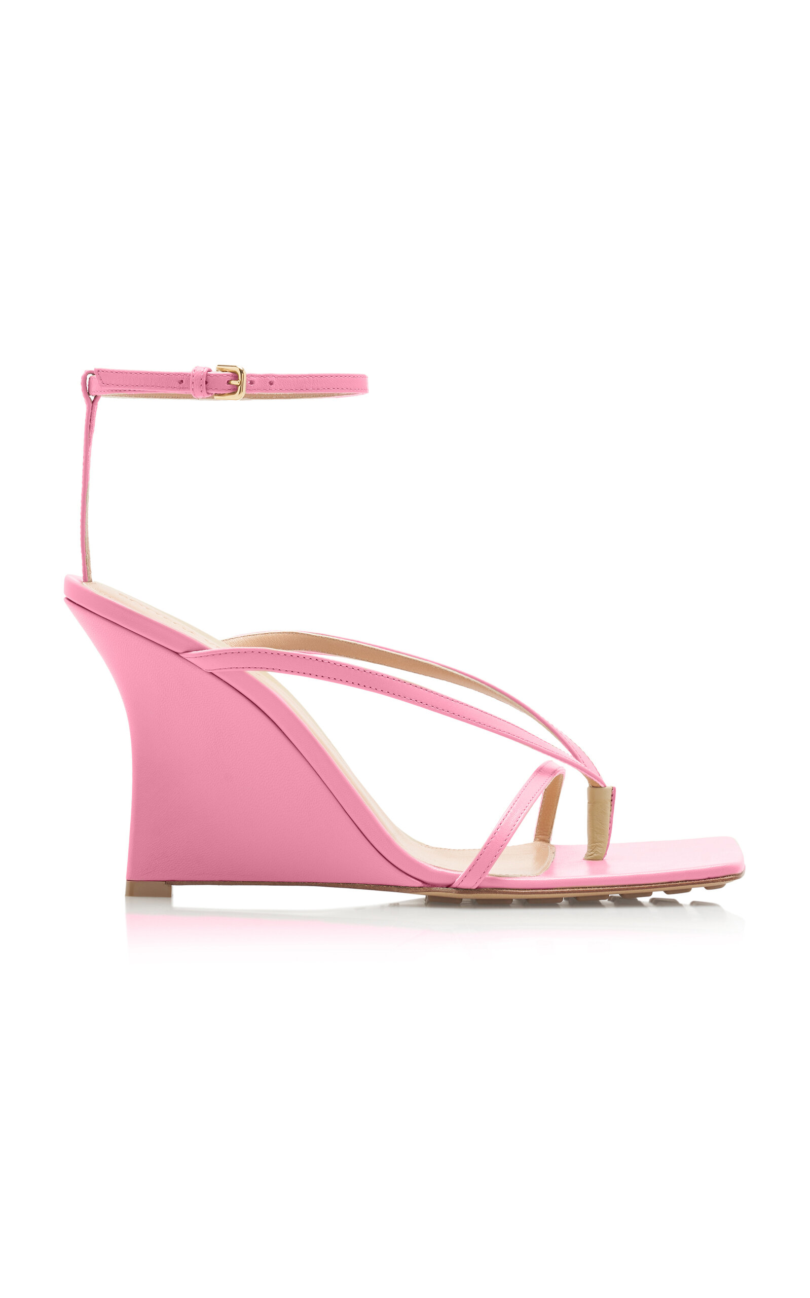 Shop Bottega Veneta Lounge Leather Wedge Sandals In Pink