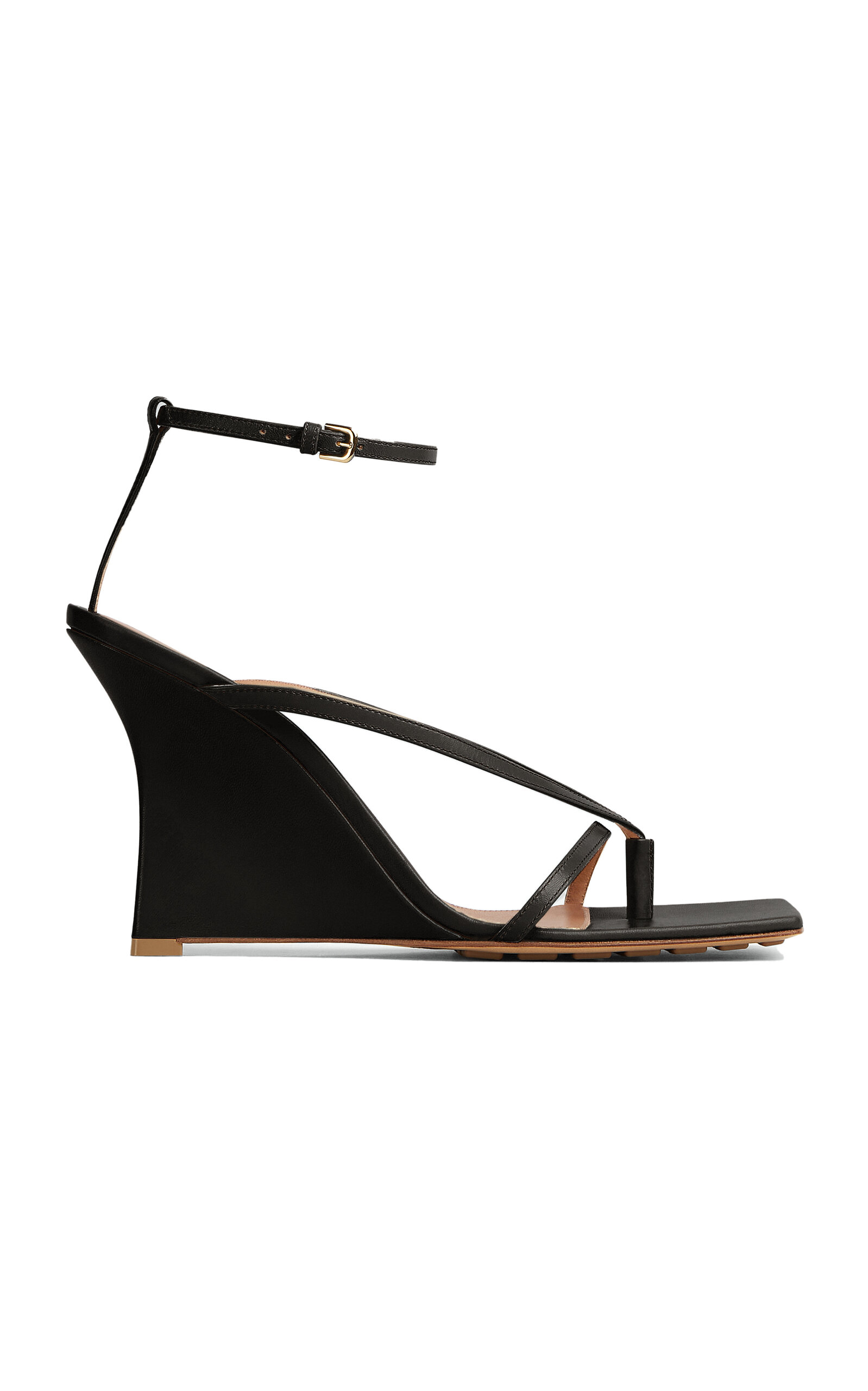 Shop Bottega Veneta Lounge Leather Wedge Sandals In Black