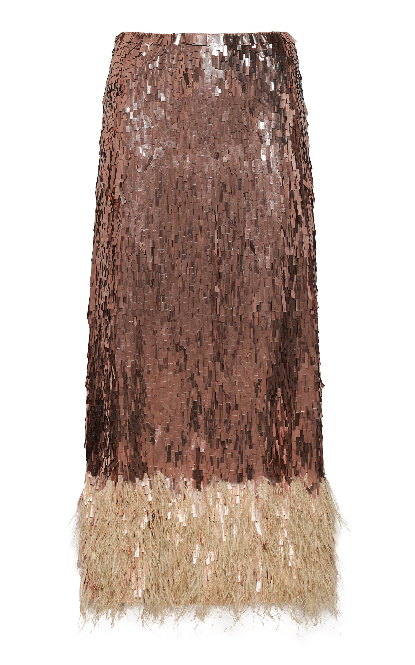 Johanna Ortiz - Women's Visually Engaging Feathered Sequin Midi Skirt - Pink - S - Moda Operandi