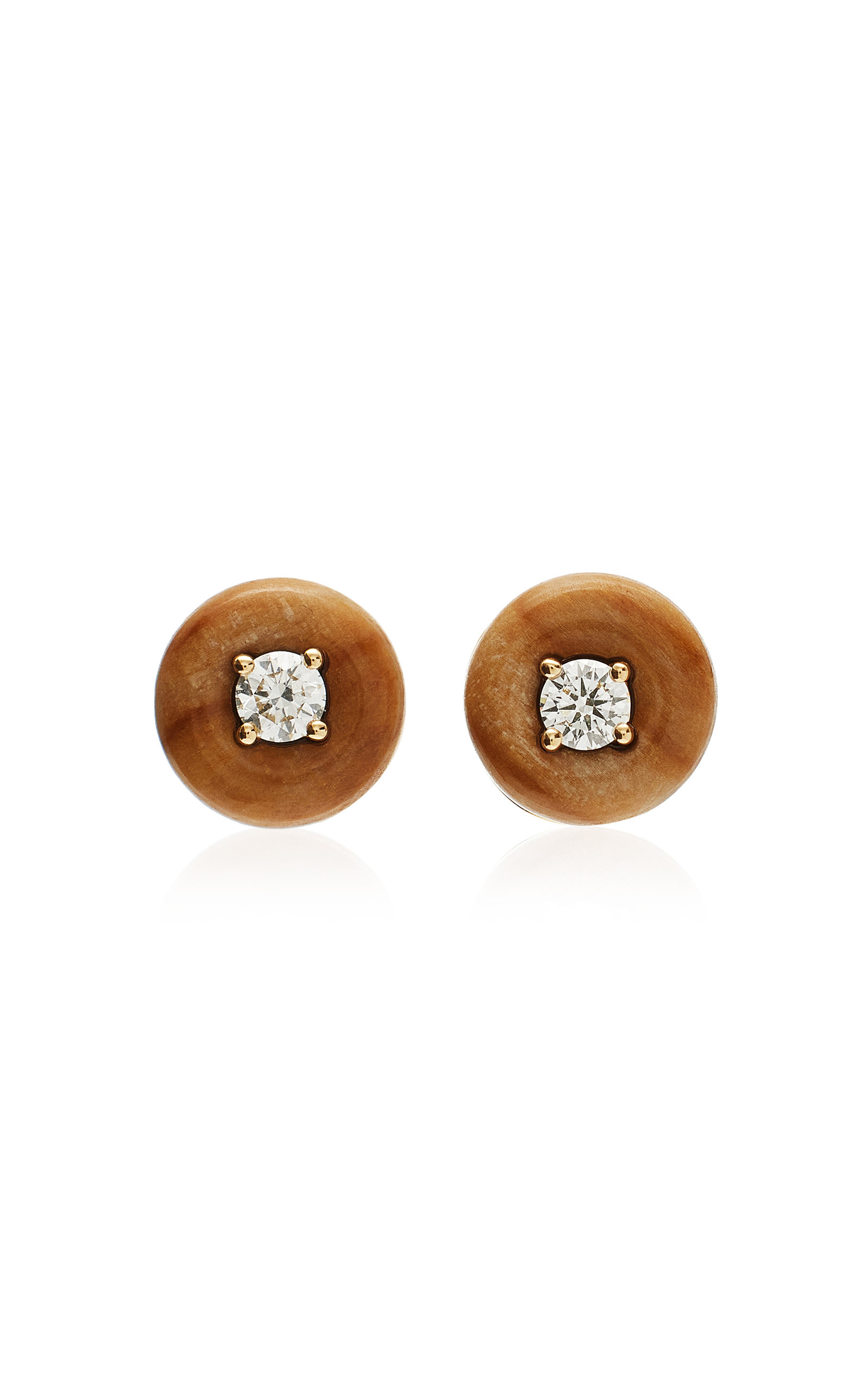 Fernando Jorge Petrified Wood Orbit Diamond Medium Studs In Brown