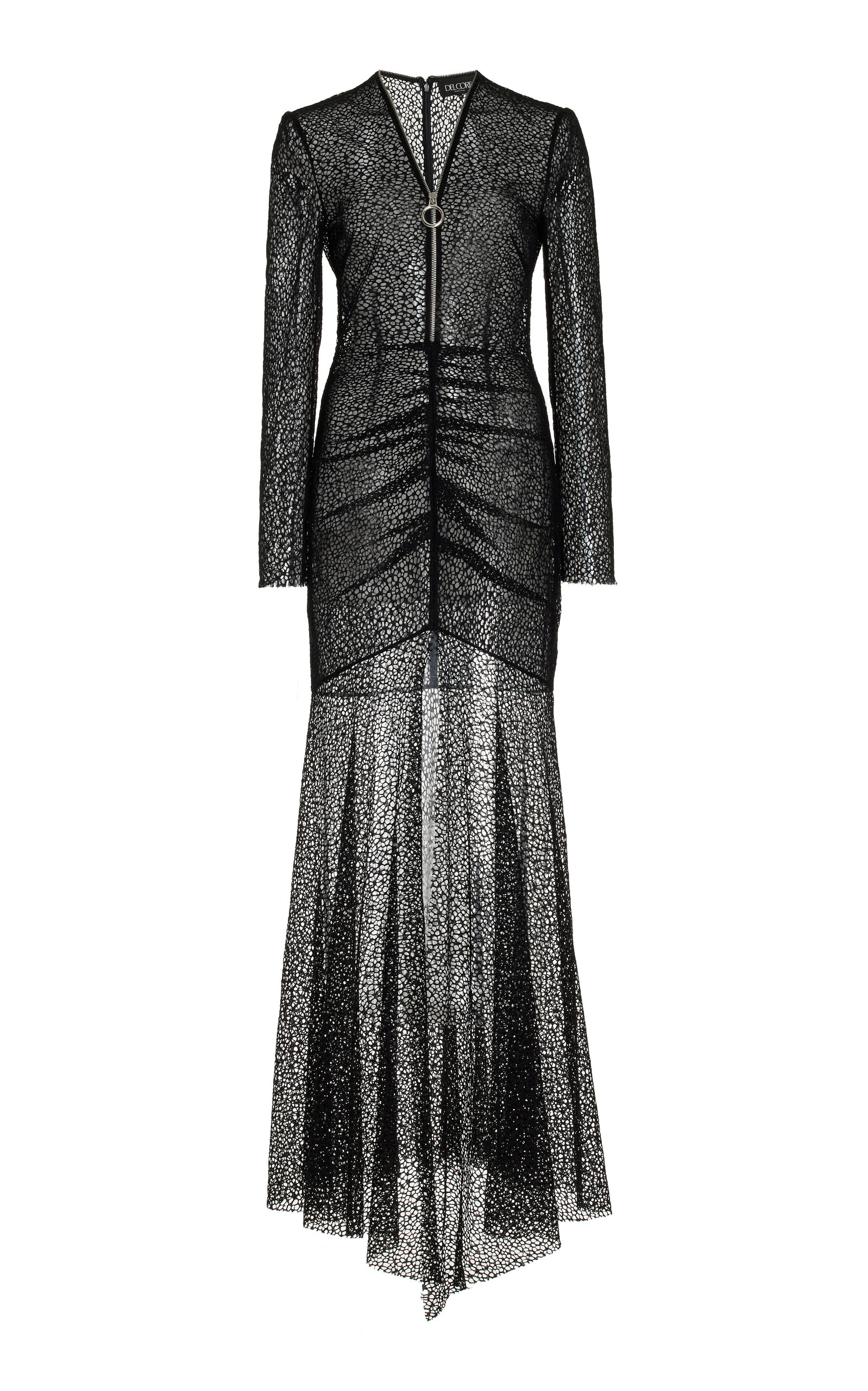 Del Core Women's Draped Cotton-blend Lace Maxi Dress In Black