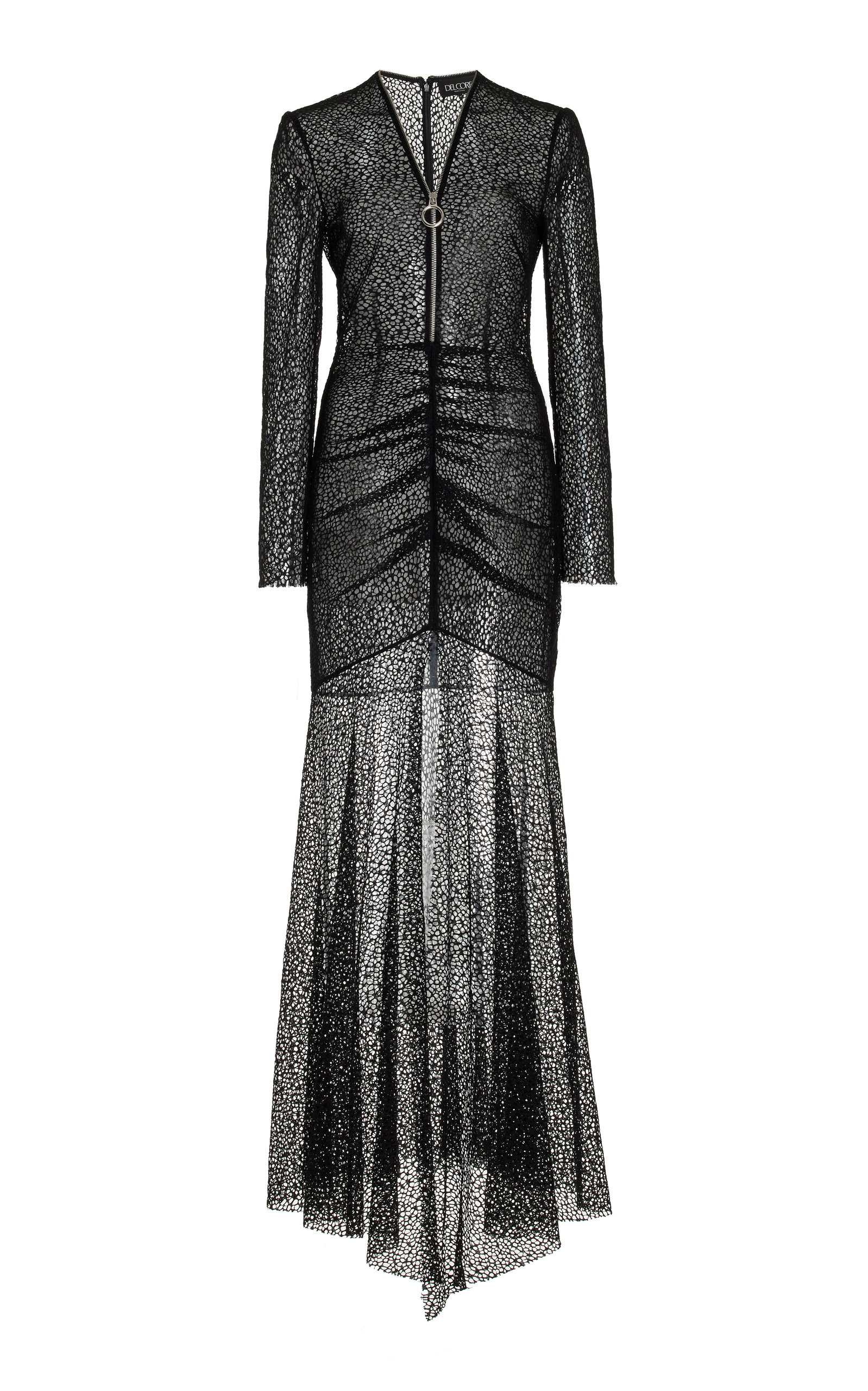 Click to view more detailed imagery on our partner's website Del Core Women's Draped Cotton-blend Lace Maxi Dress In Black