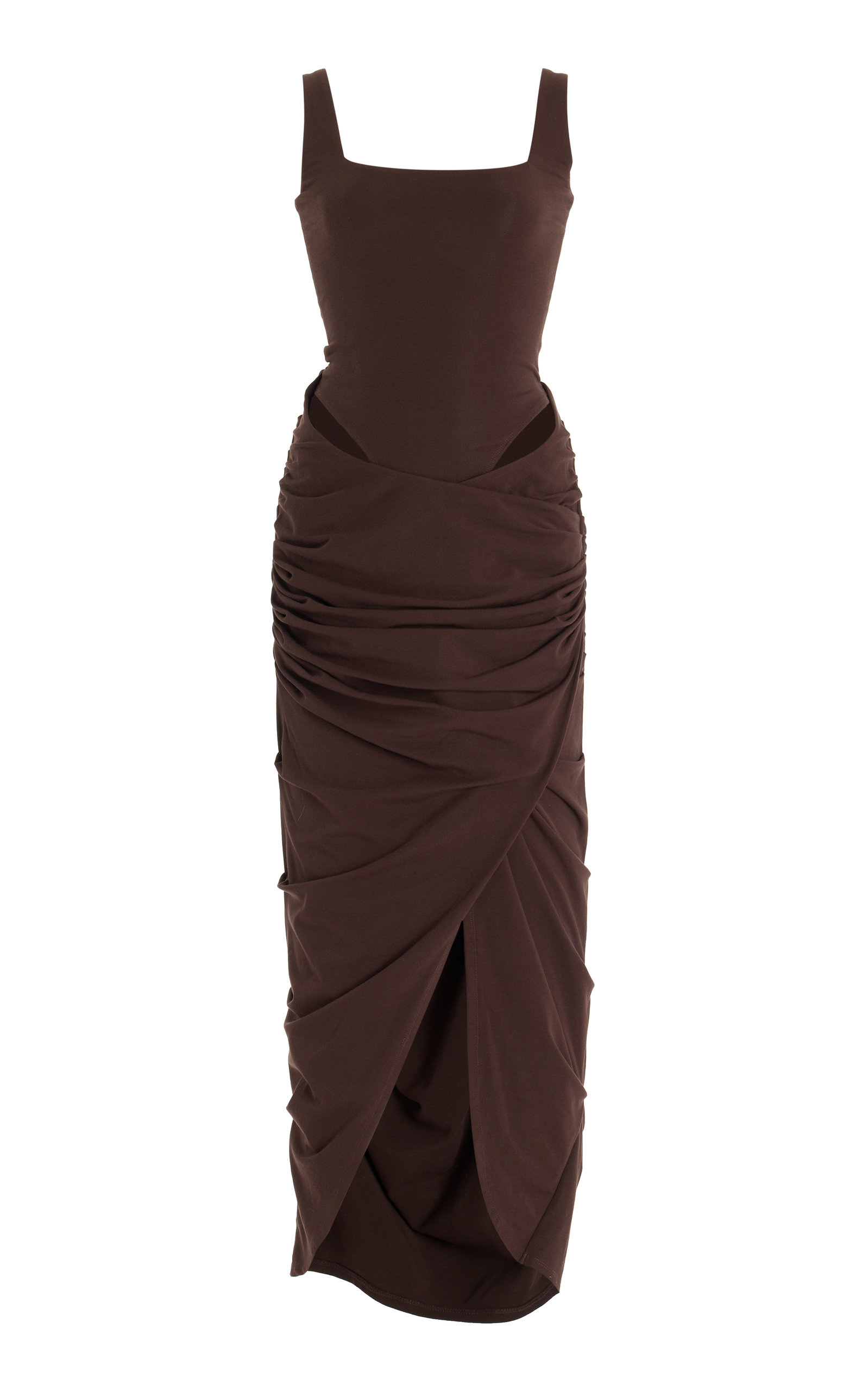 Click to view more detailed imagery on our partner's website Paris Georgia Women's Mariah Cutout Midi Dress In Brown,orange