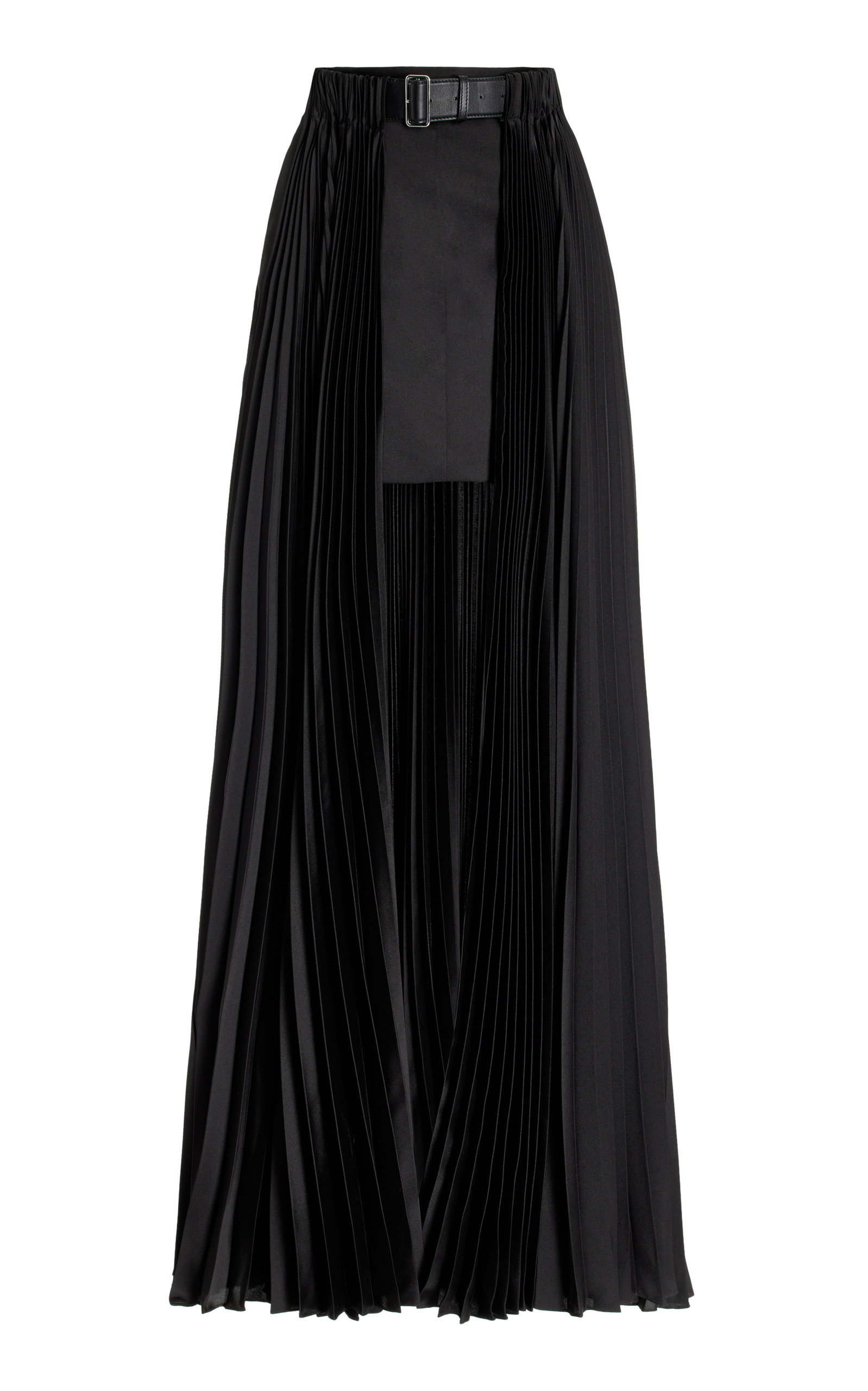 Peter Do Pleated Tech Open Skirt W/ Leather Belt In Black