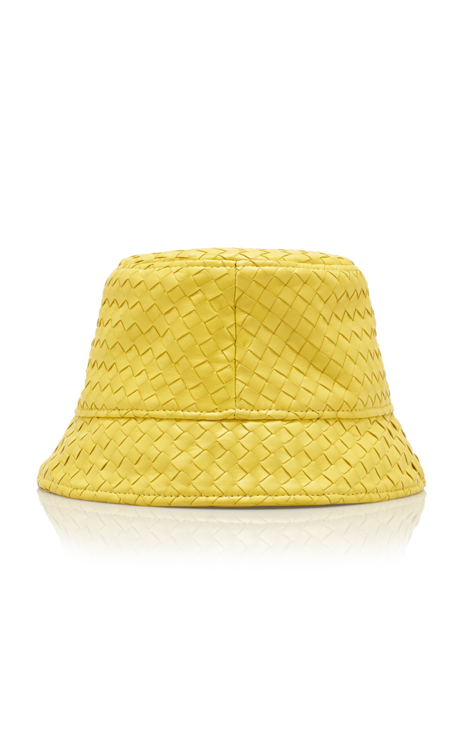 Shop Bottega Veneta Intrecciato Leather Bucket Hat In Yellow
