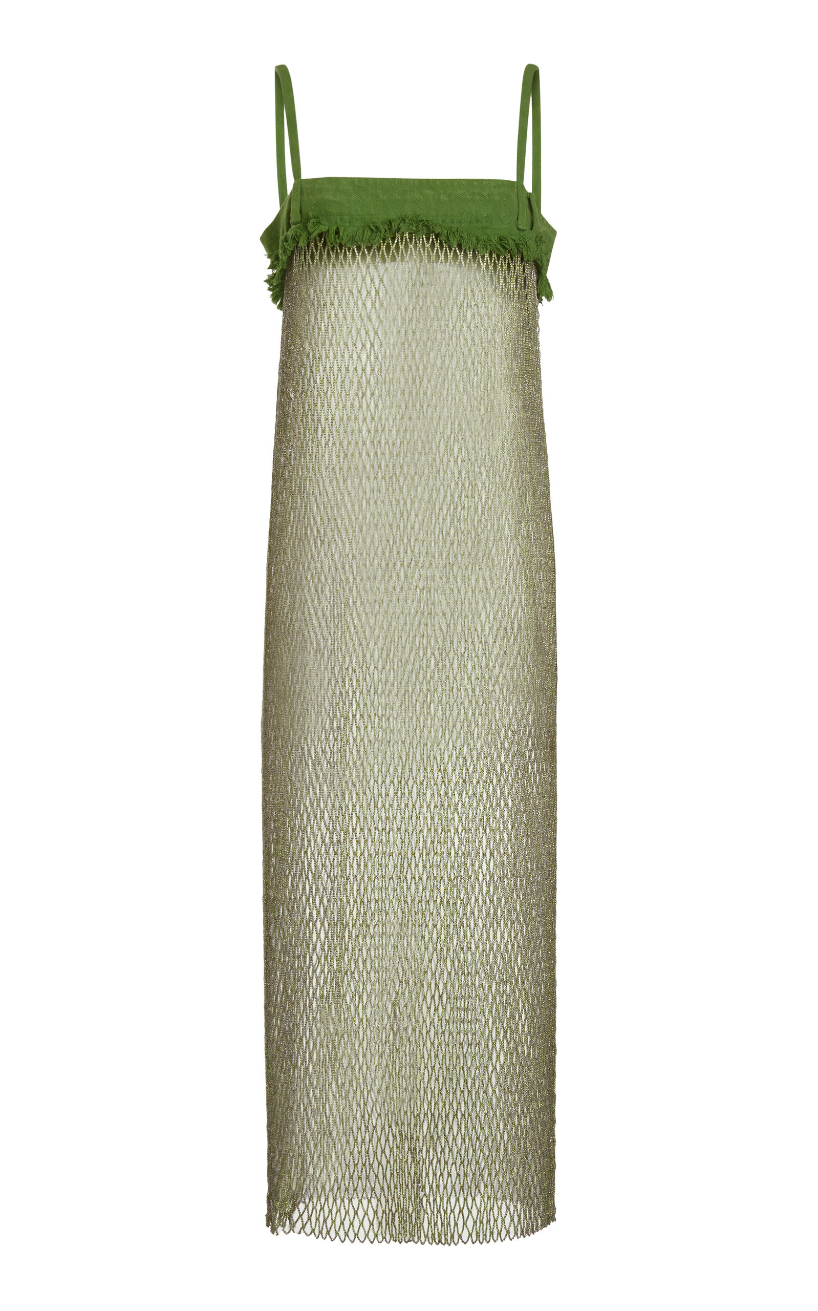 Denim Bust Crystal Net Midi Dress