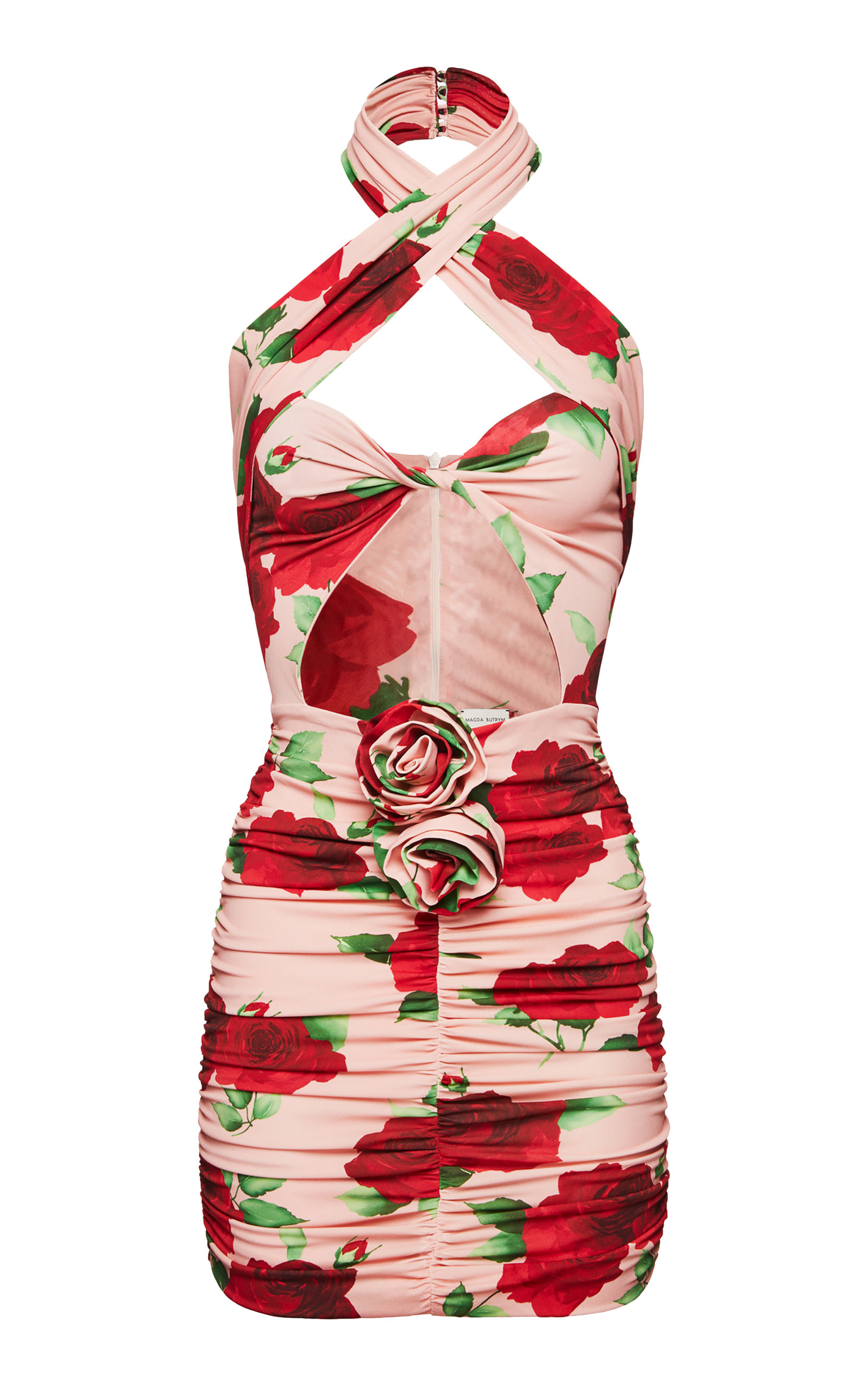 Magda Butrym Cutout Ruched Floral-print Jersey Mini Dress In Floral
