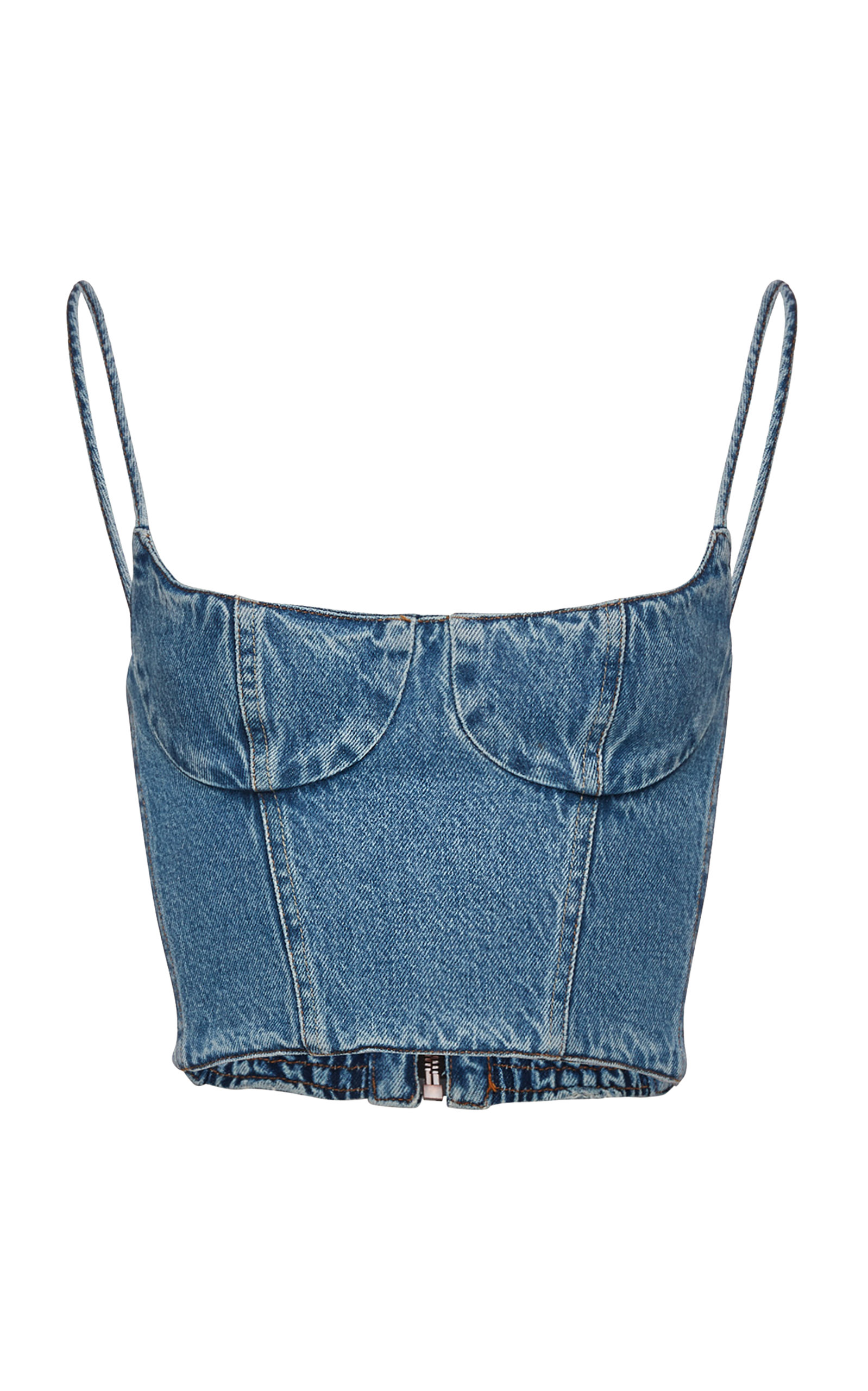 Magda Butrym Cropped Denim Bustier In Medium Wash