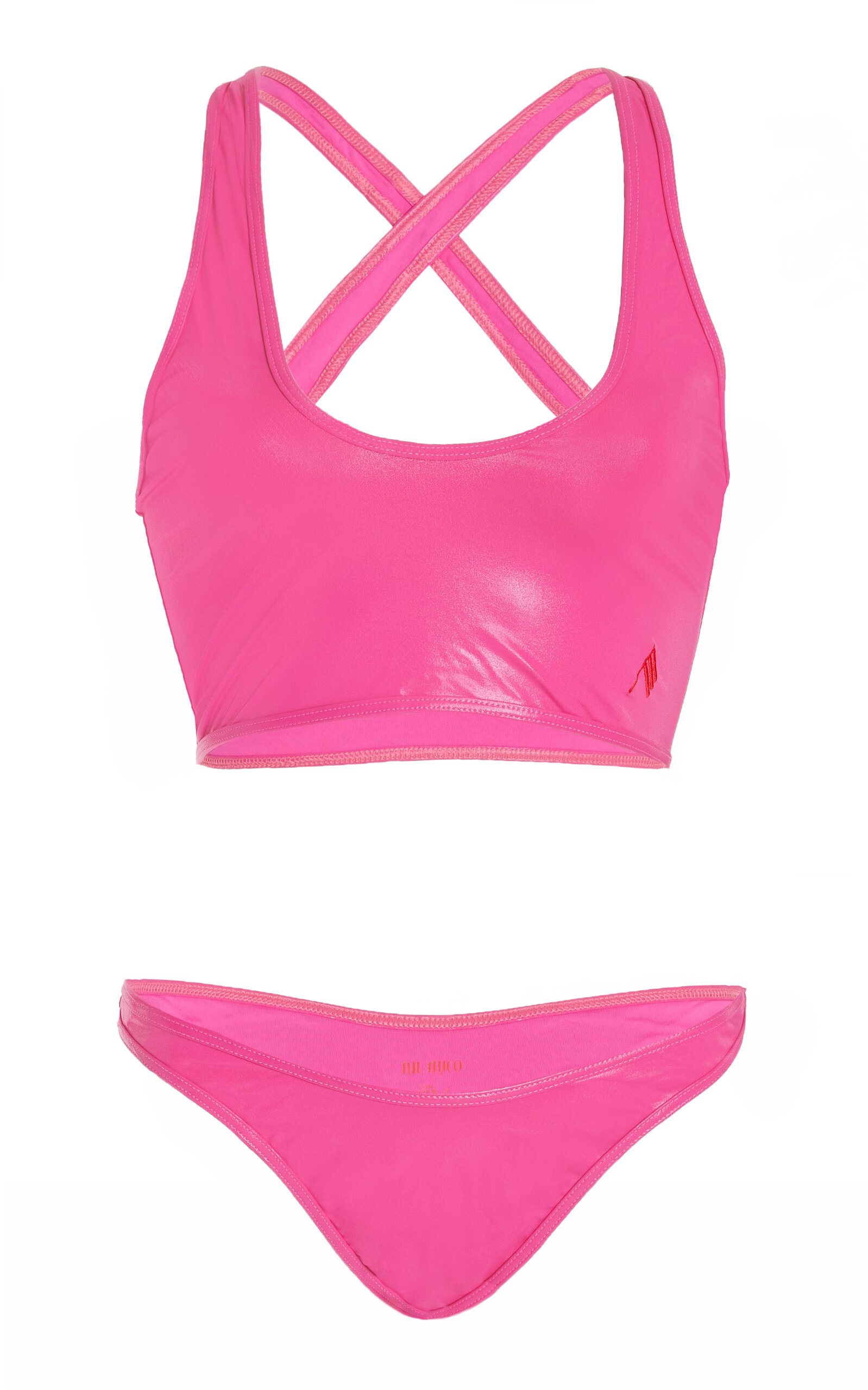 Attico Crossover-strap Bikini Set With Embroidered Logo In Pink
