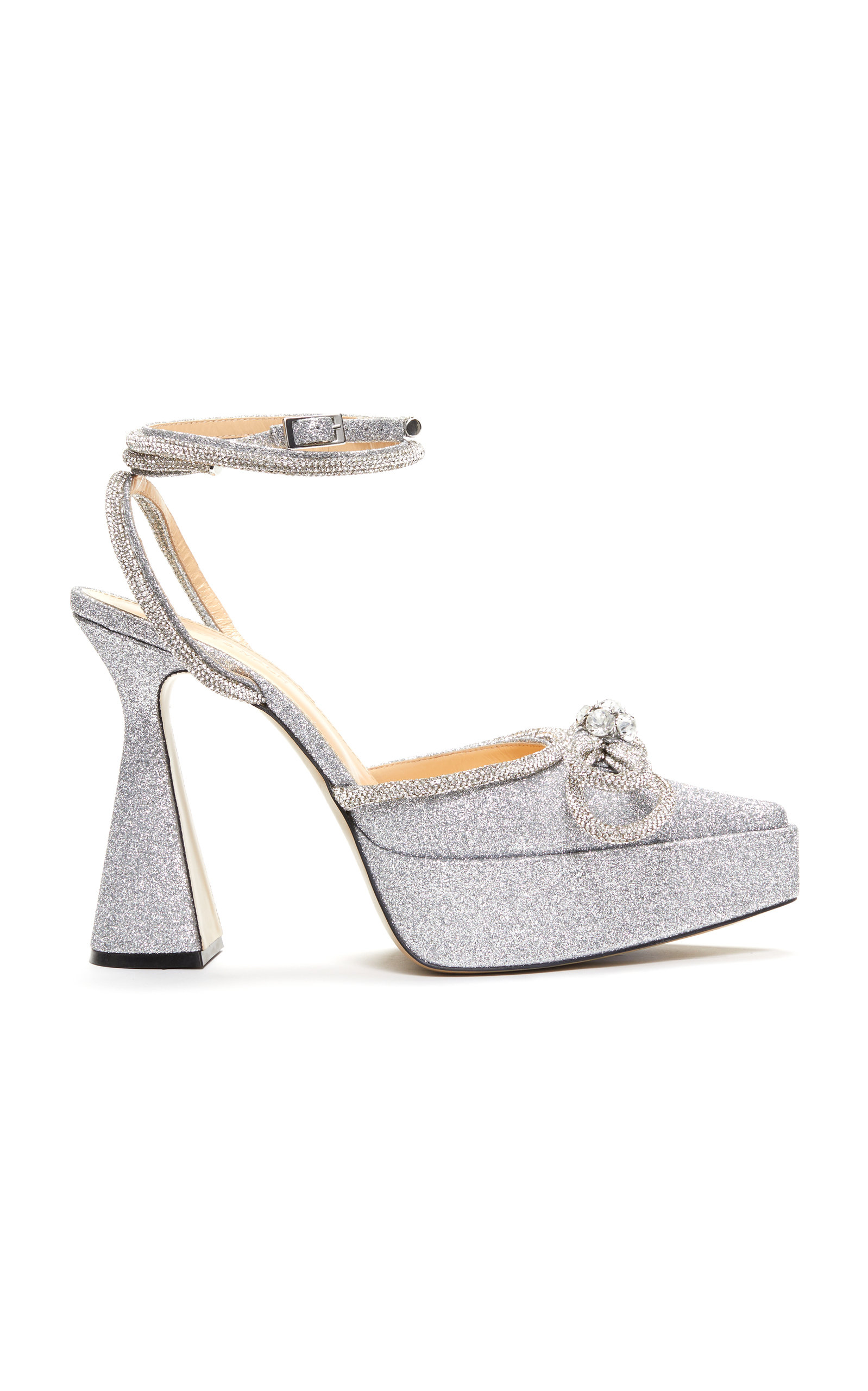Mach&mach Double Bow Glittered Platform Pumps In Silver