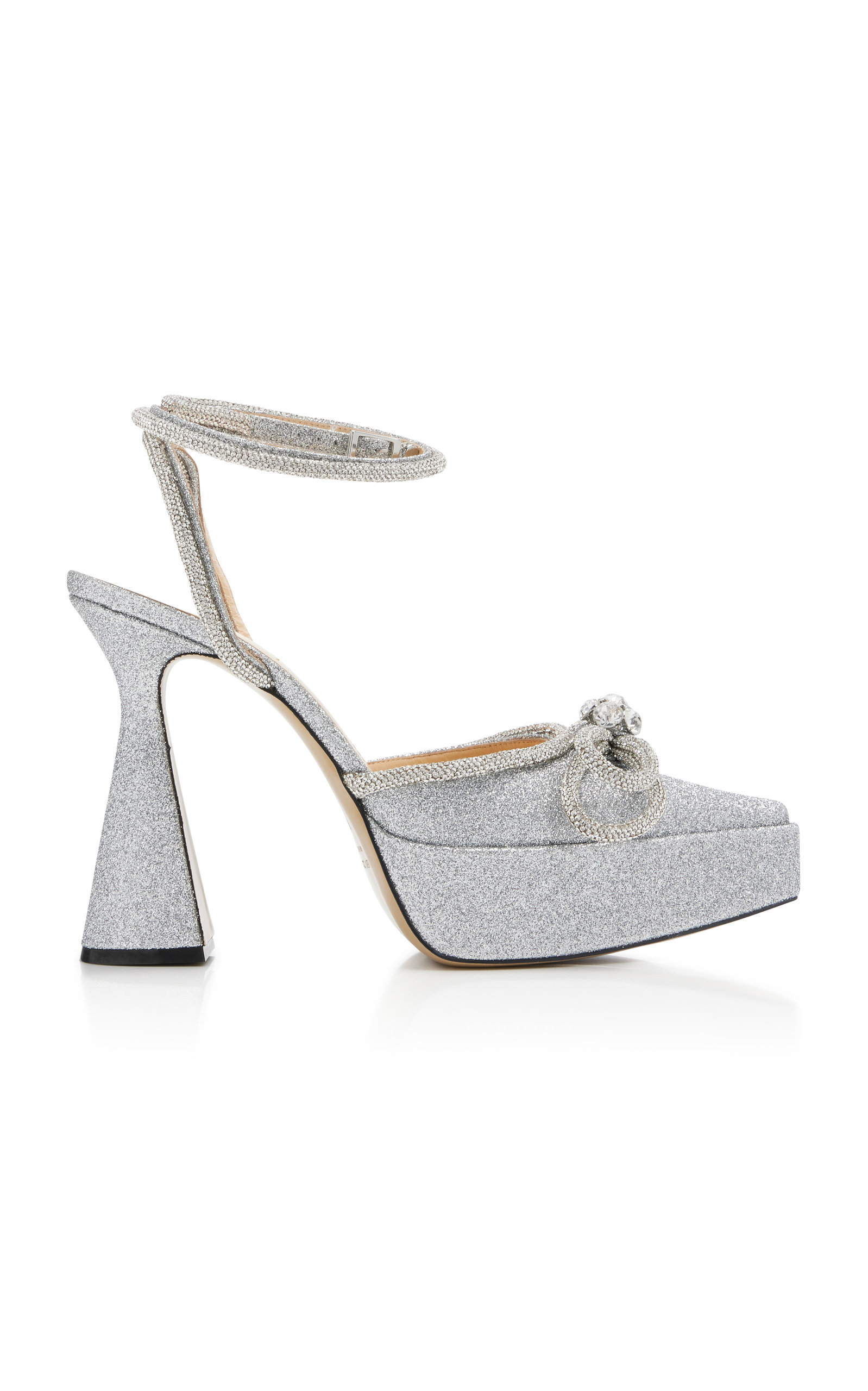 Mach & Mach Double Bow Glittered Platform Pumps - Silver