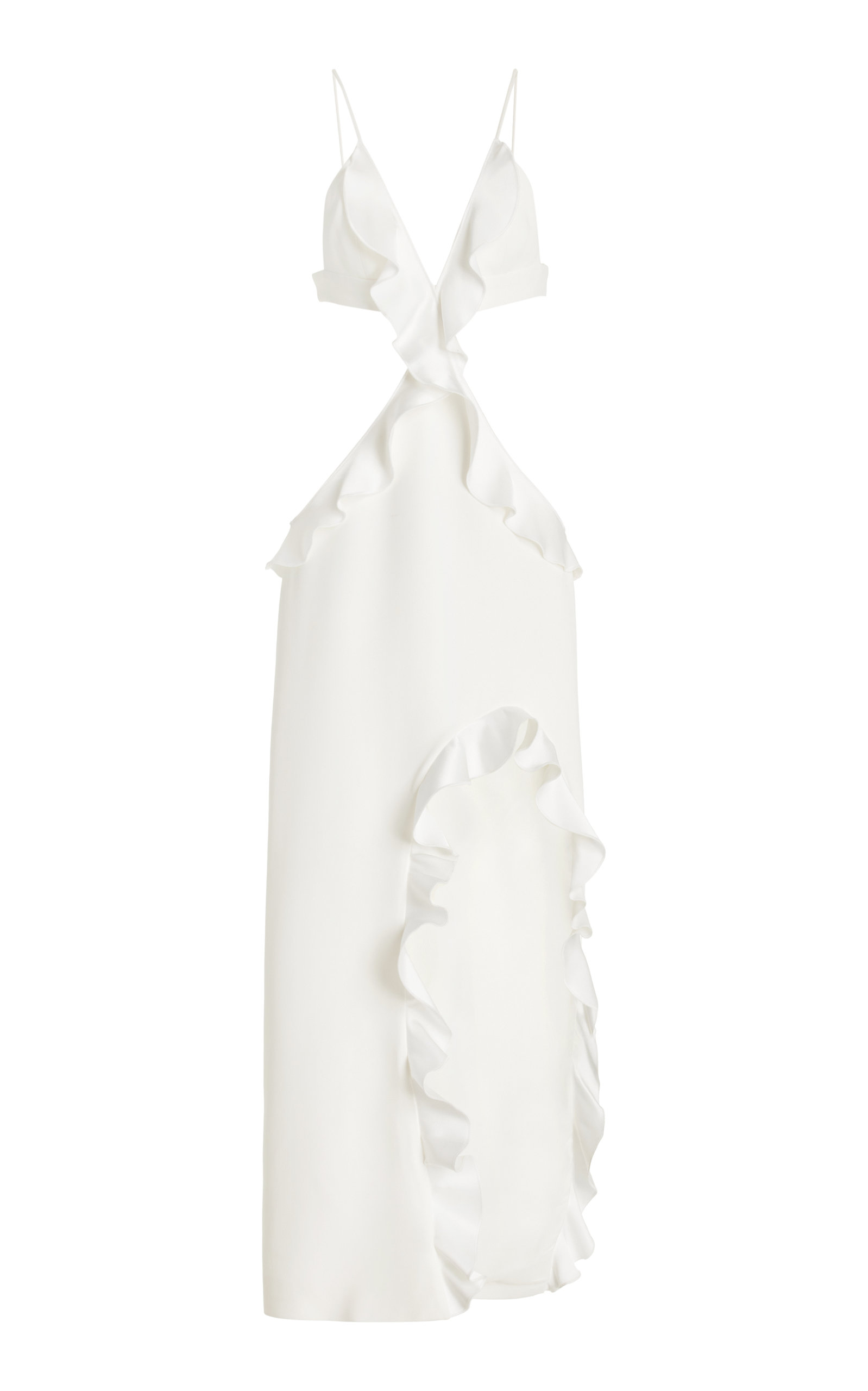 David Koma Ruffle-trimmed Asymmetrical Cutout Midi Dress In White