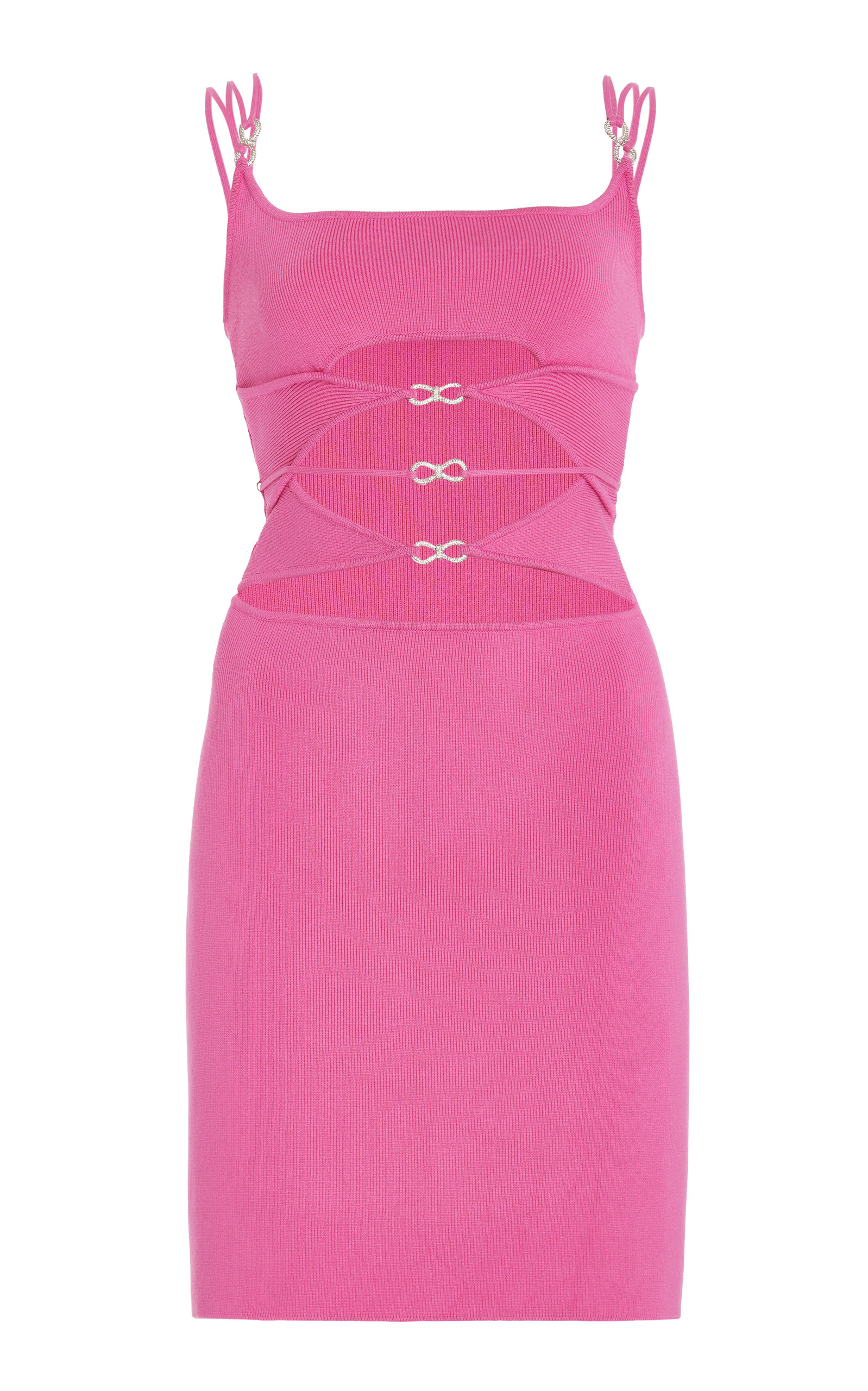 Shop Mach & Mach Matilde Crystal Bow Rib-knitted Mini Dress In Pink