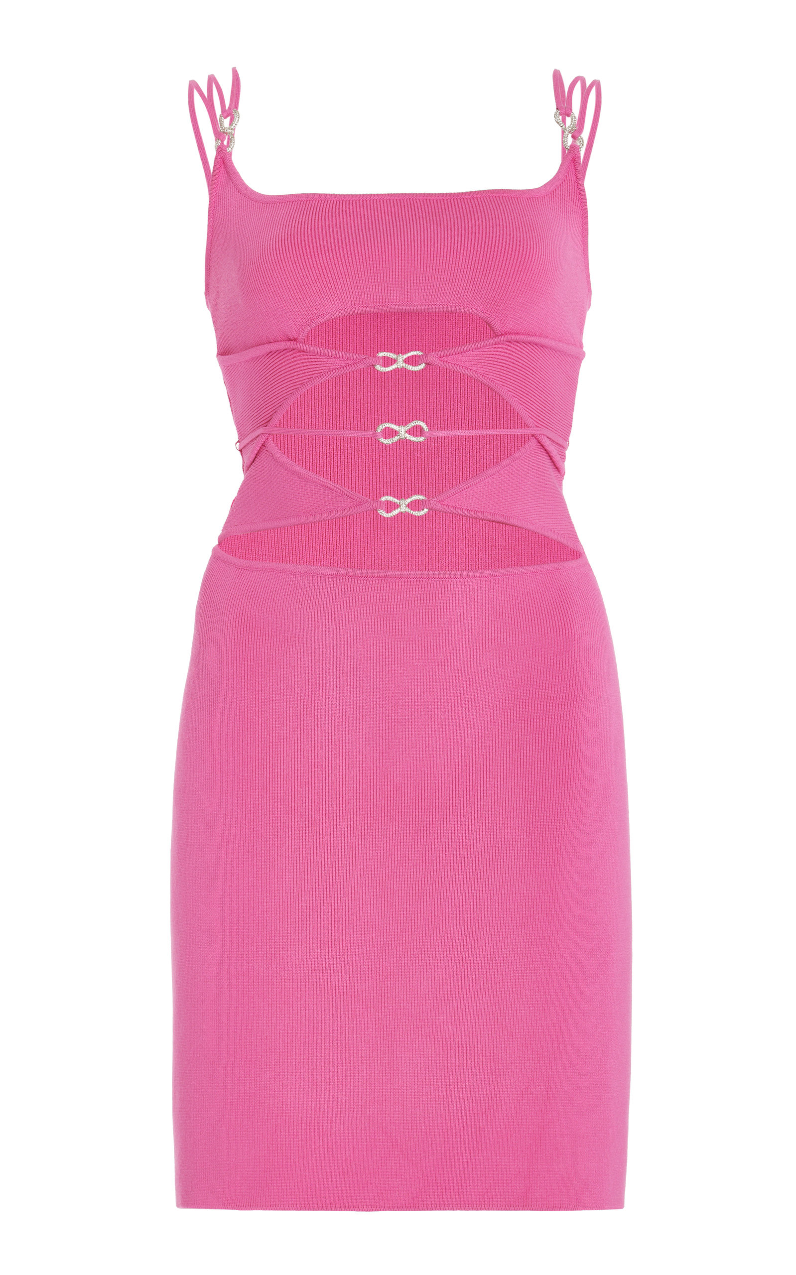 Mach&mach Matilde Crystal Bow Rib-knitted Mini Dress In Pink