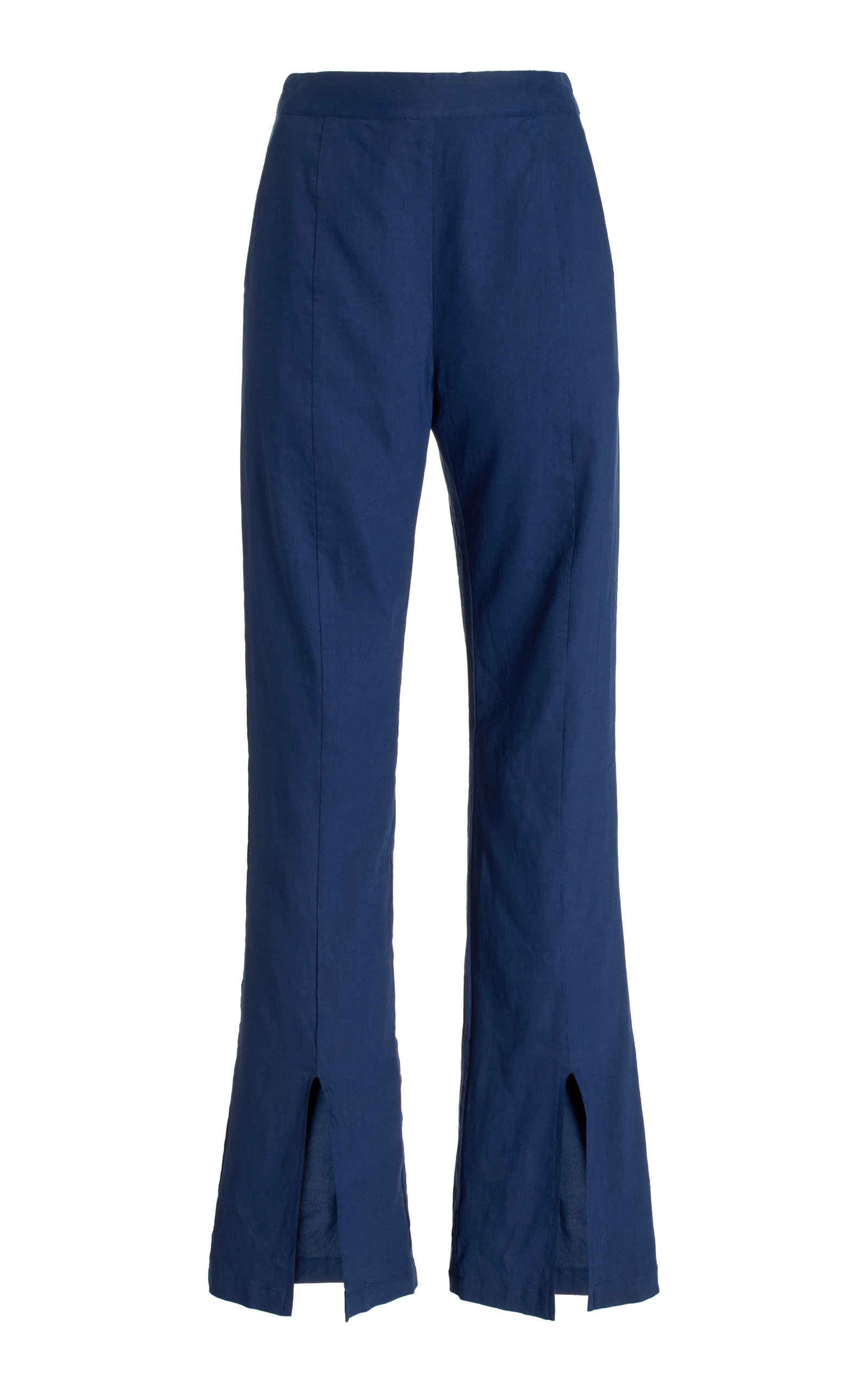 Anemos The Front Slit Linen-blend Pants In Navy