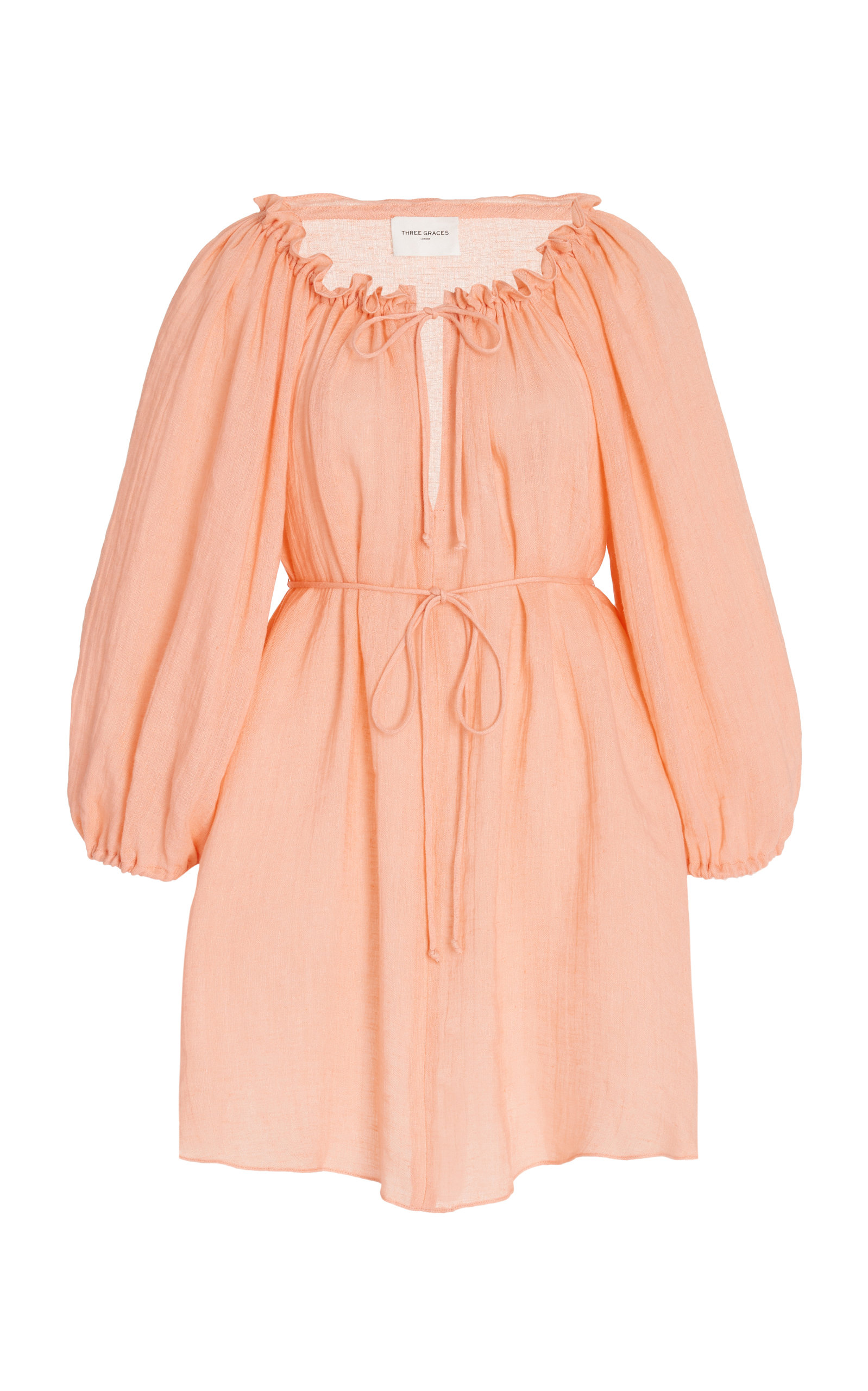 Three Graces London Sorrell Linen-blend Off-the-shoulder Mini Dress In Orange