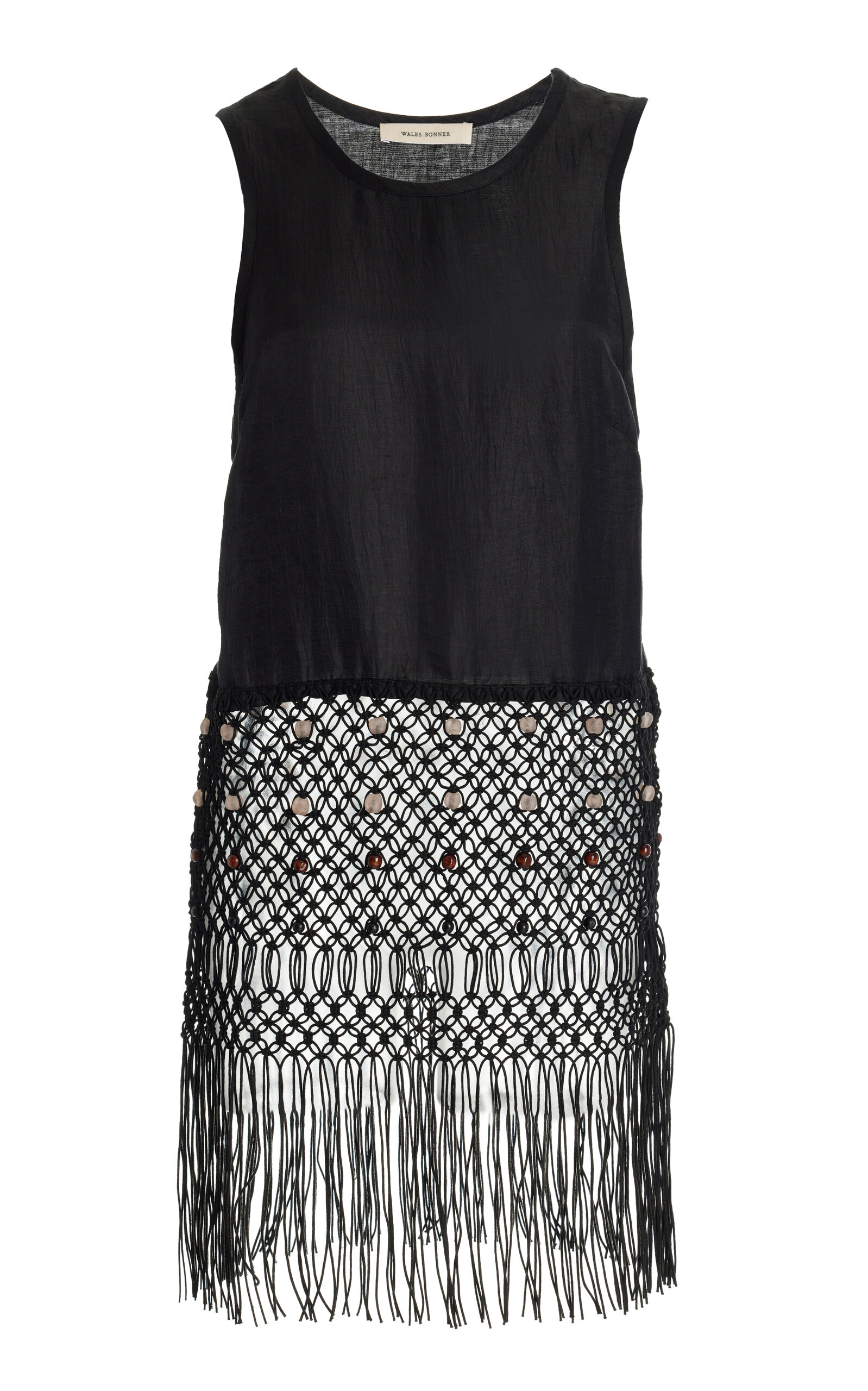 Wales Bonner Vision Macrame-fringed Cotton-linen Top In Black