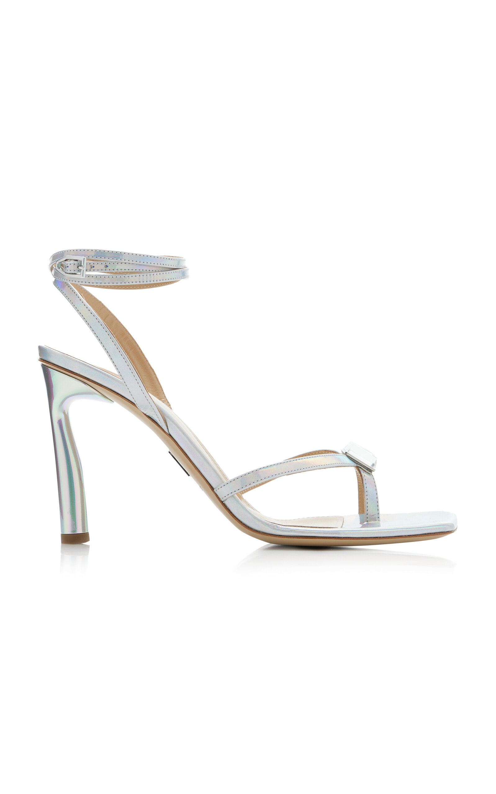 Paul Andrew Iridescent Mirrored Leather Sandals In Silver