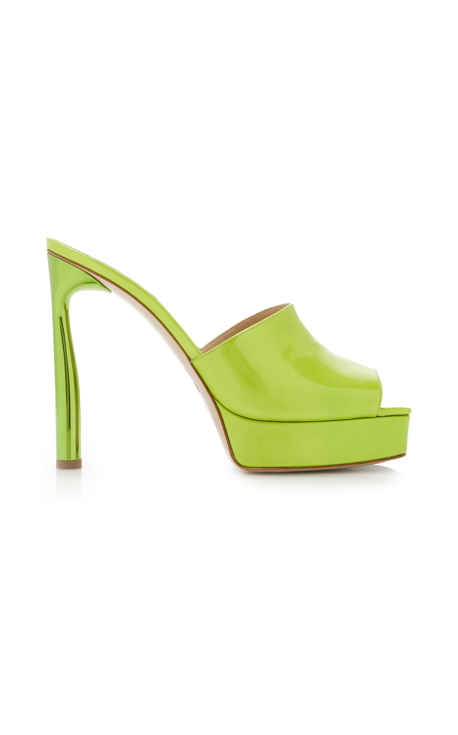 Paul Andrew Arc Glittered Patent Leather Platform Mules In Green