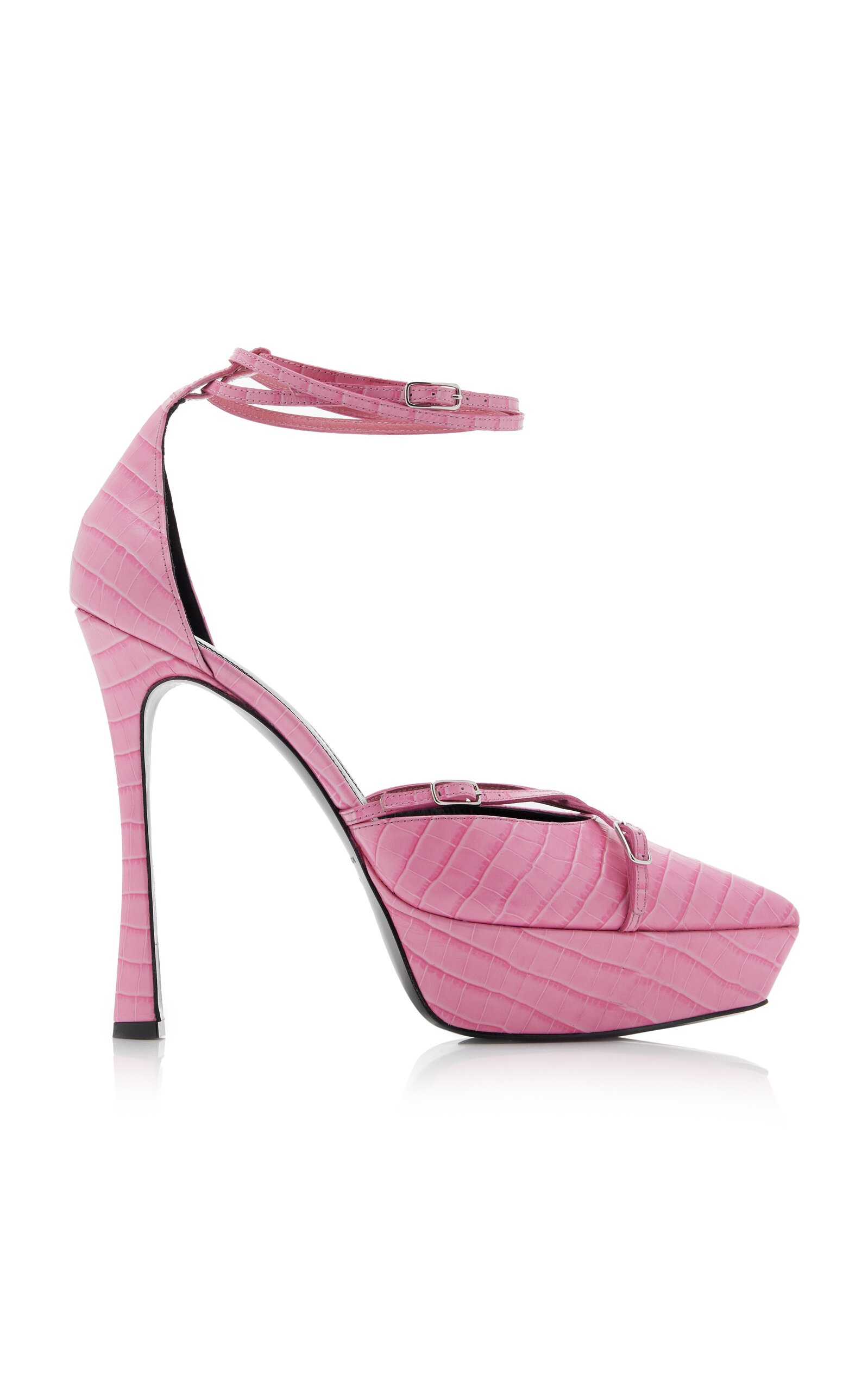 Arielle Baron Amrita Croco Ankle-wrap Platform Pumps In Pink