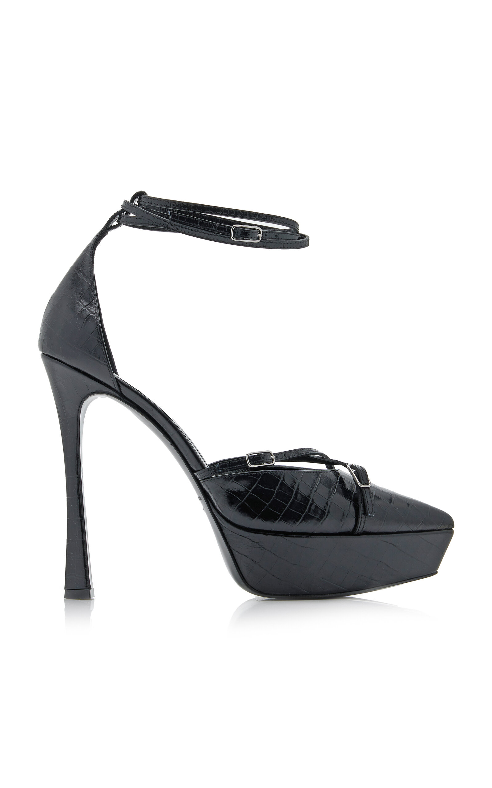 Arielle Baron Amrita Croc-effect Leather Platform Pumps In Black