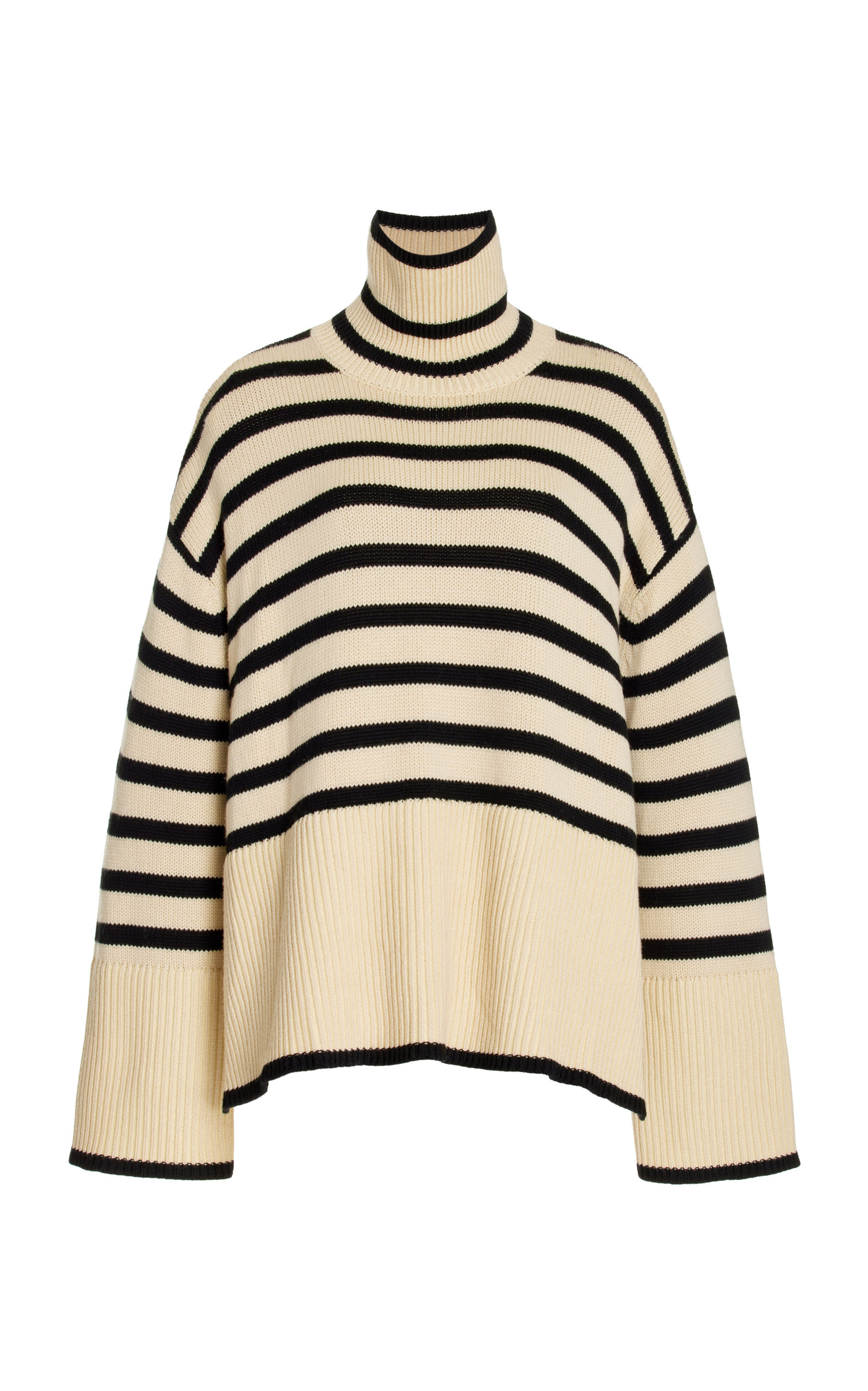 Shop Totême Signature Stripe Wool-cotton Turtleneck Sweater In Neutral