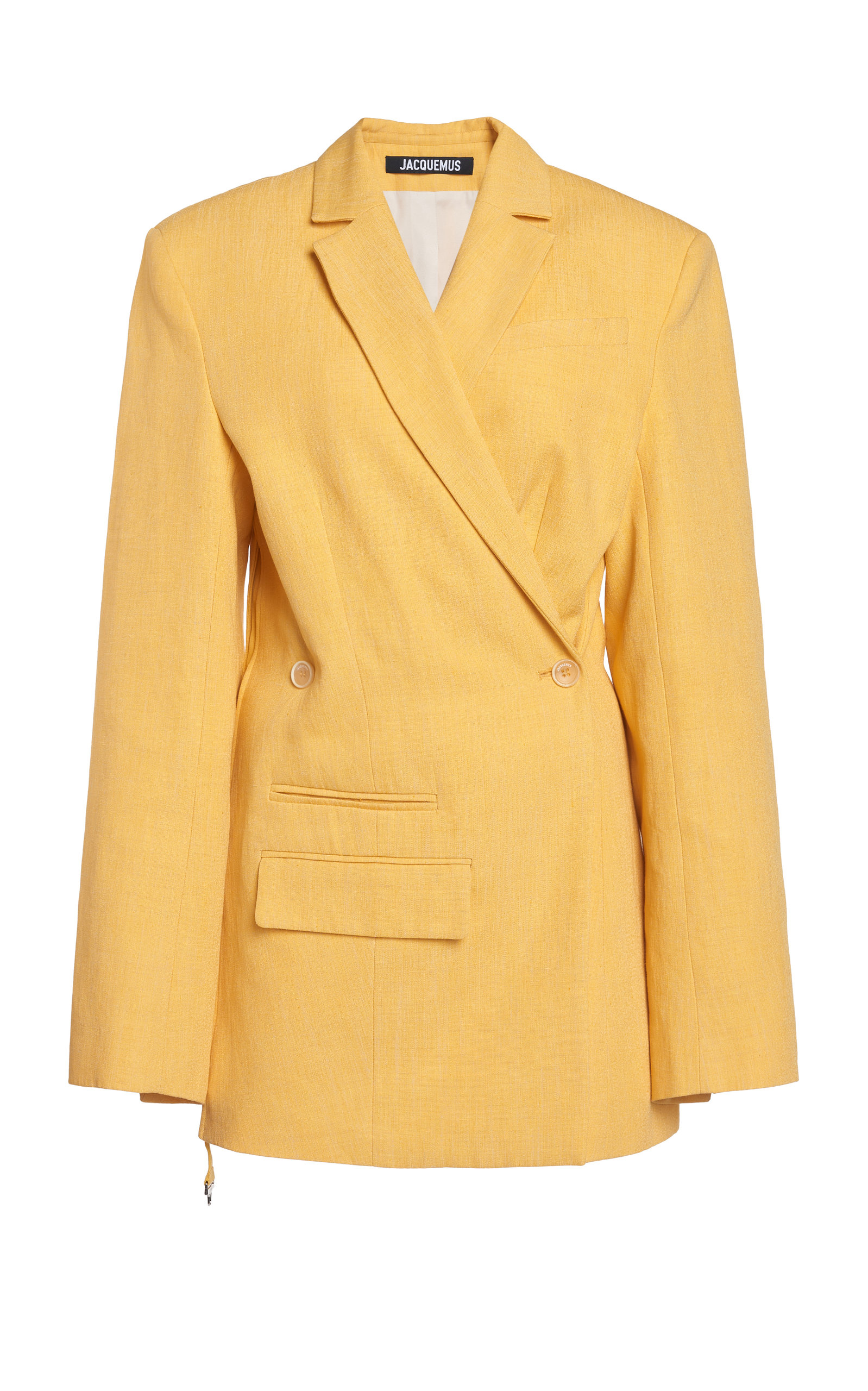 Shop Jacquemus Tibau Linen-blend Blazer In Yellow