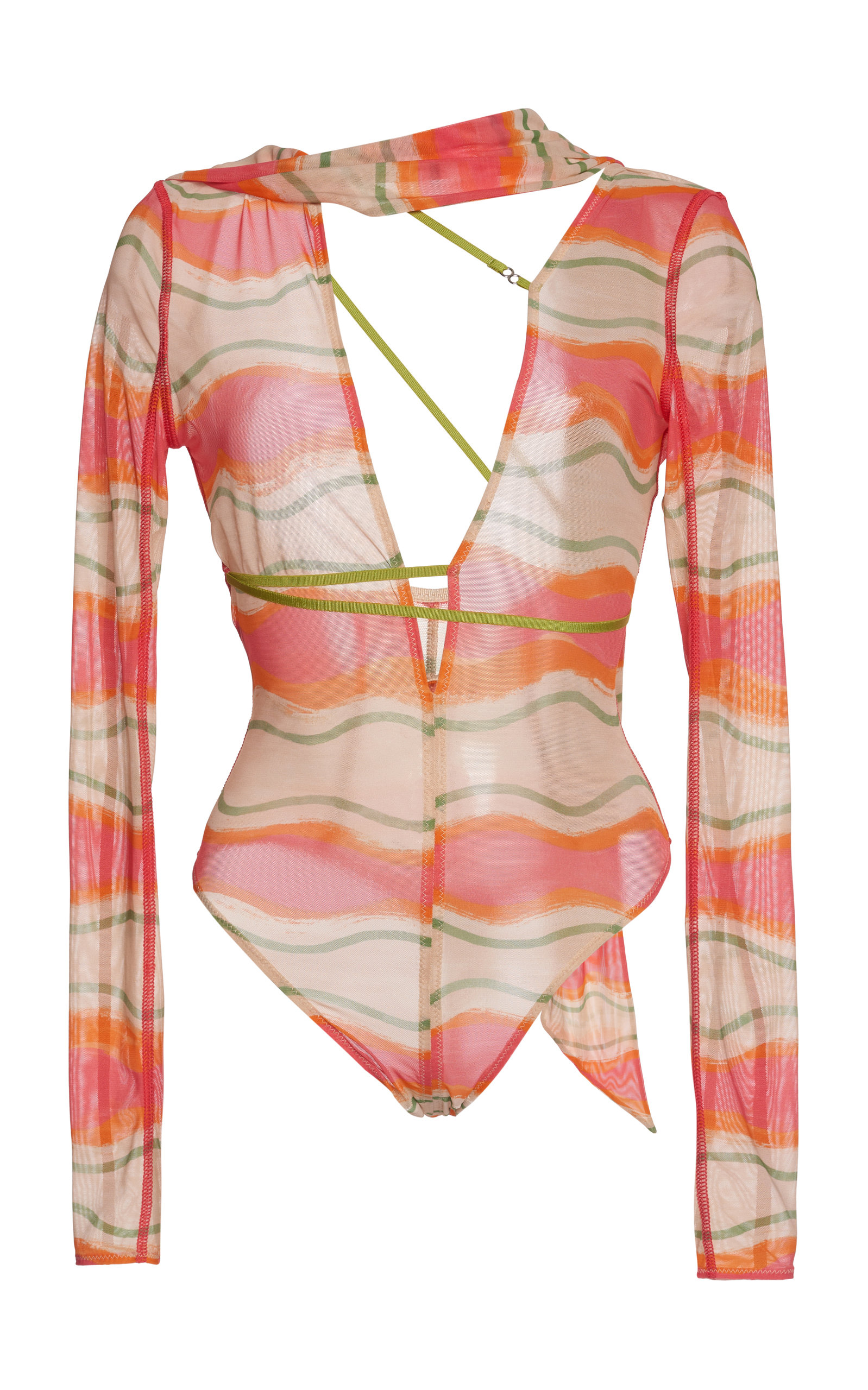 JACQUEMUS ABANABA WAVE-PRINT MESH BODYSUIT