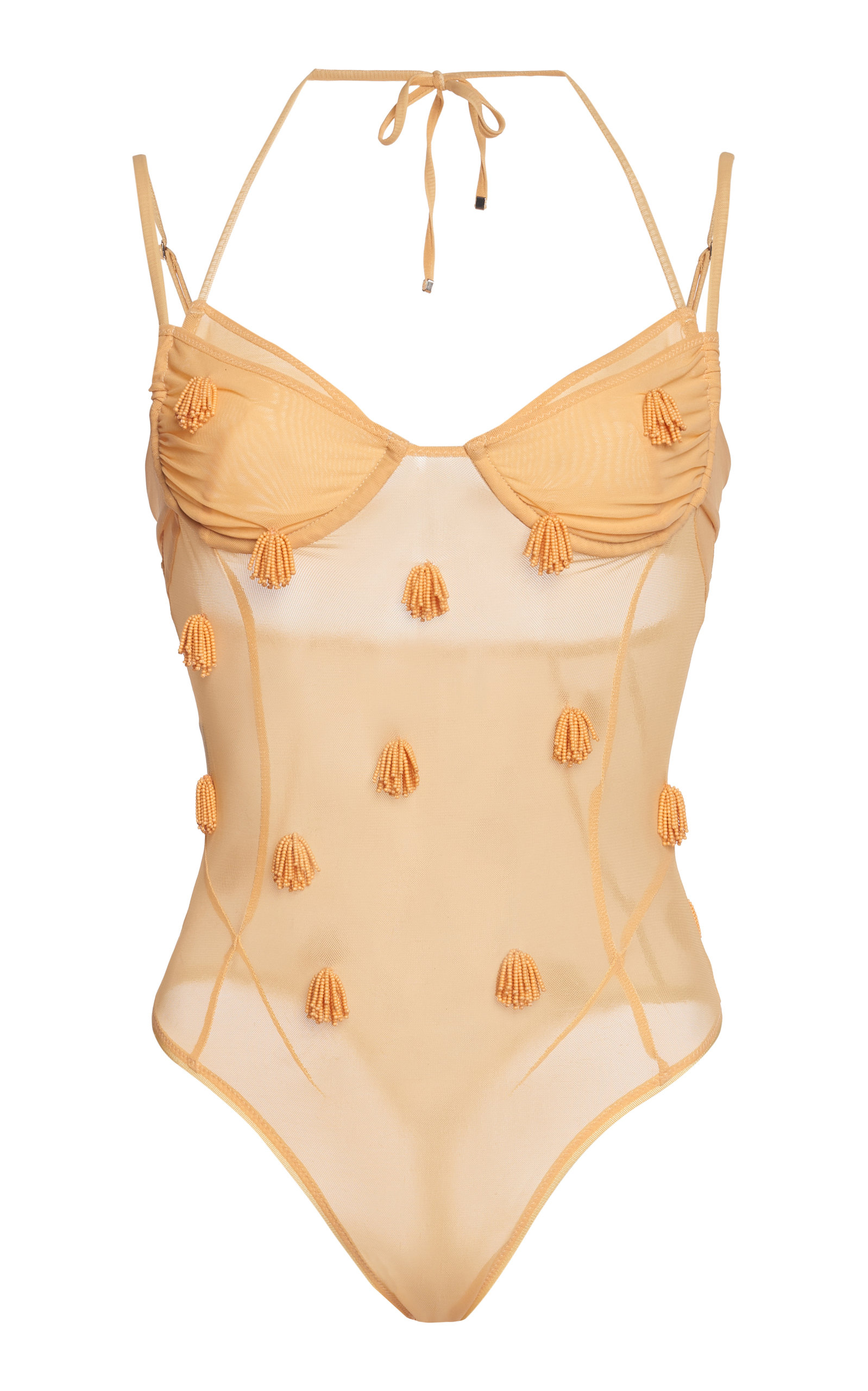 Jacquemus Le Body Ilha Beaded Mesh Bodysuit In Yellow