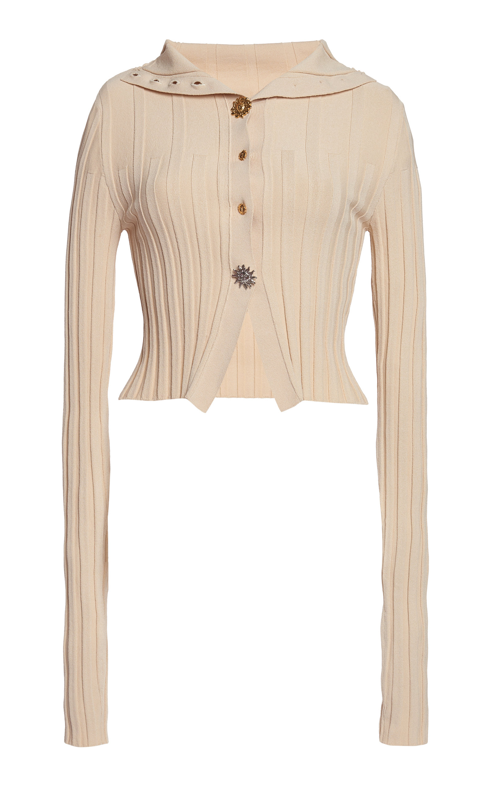 Jacquemus Bando Cropped Button-embellished Ribbed-knit Cardigan In Neutral