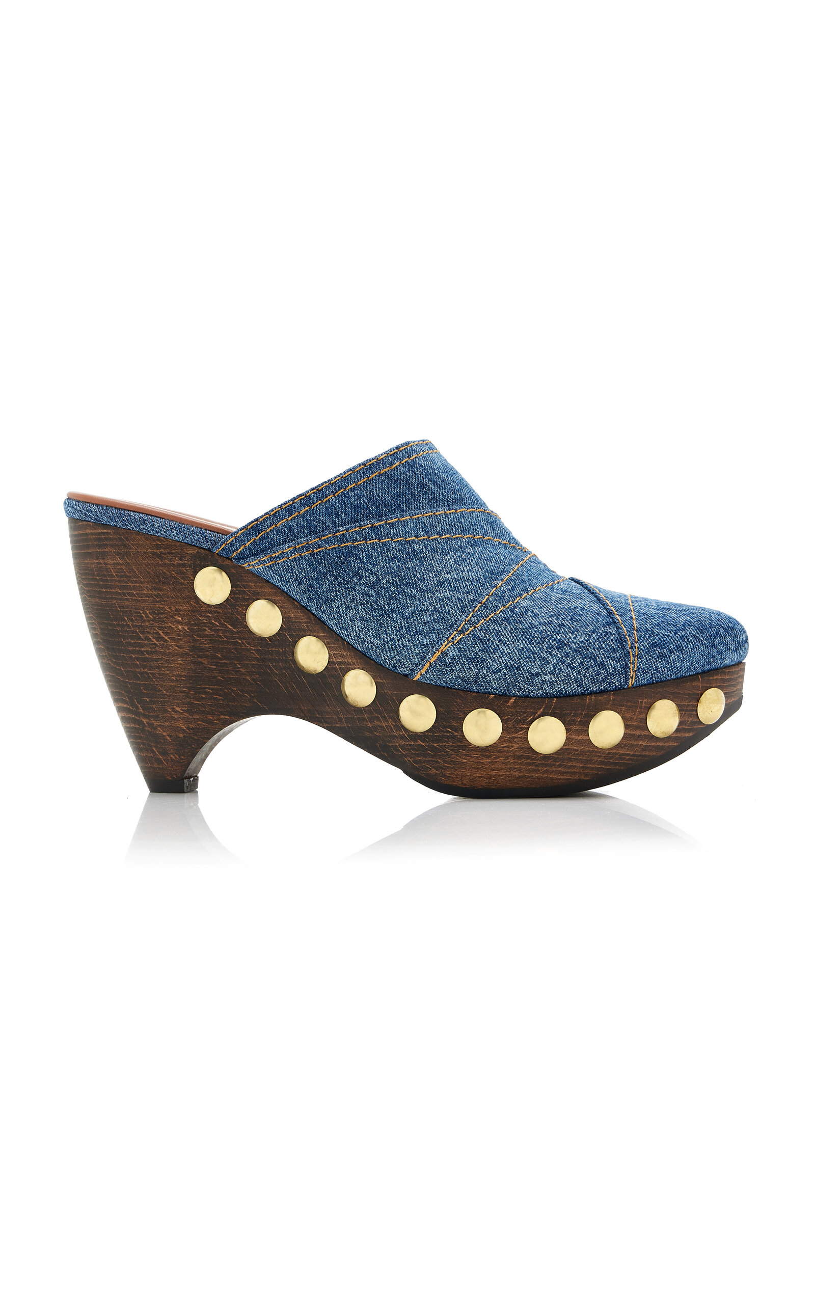 Alaïa Denim Sculpture Wood-heel Clogs In Medium Wash
