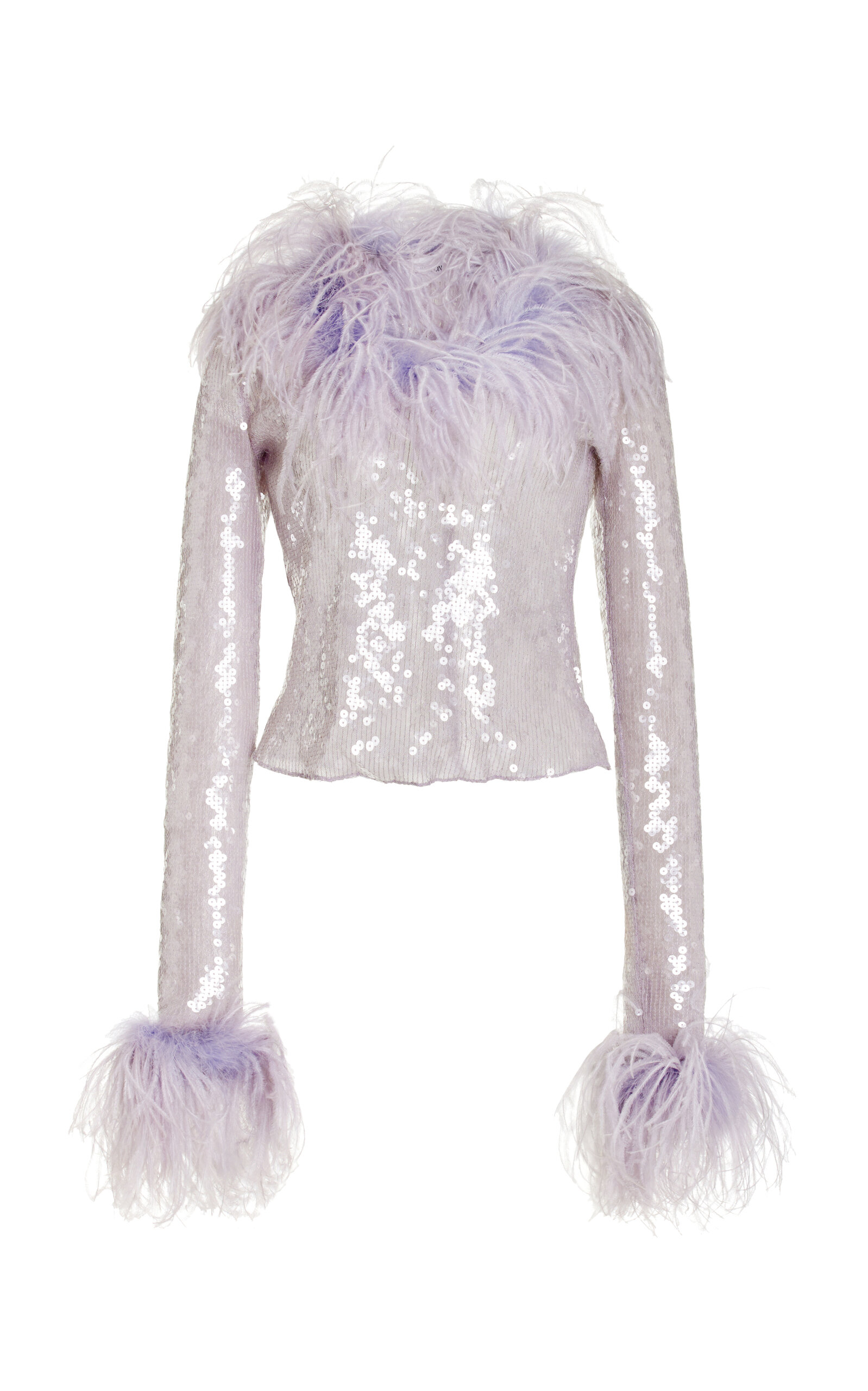 16arlington Pendall Feather-embellished Sequined Top In Purple