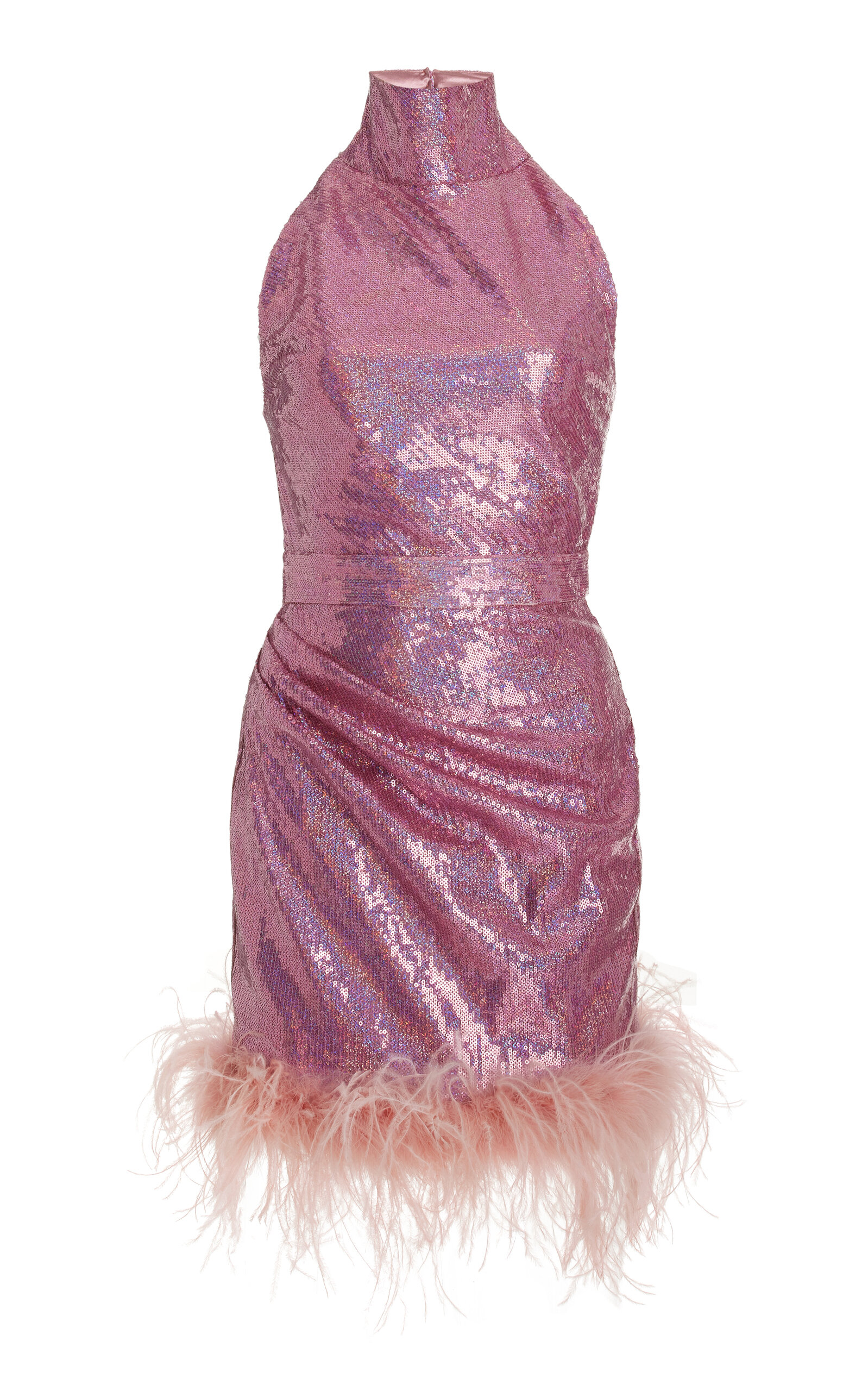Long-Sleeve Feather Trim Sequin Dress - Lena
