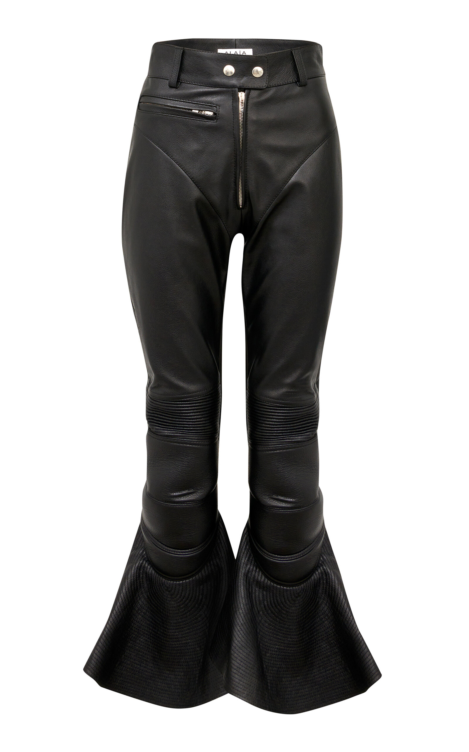 Alaïa High Waist Ruffle Leather Moto Pants In Black | ModeSens