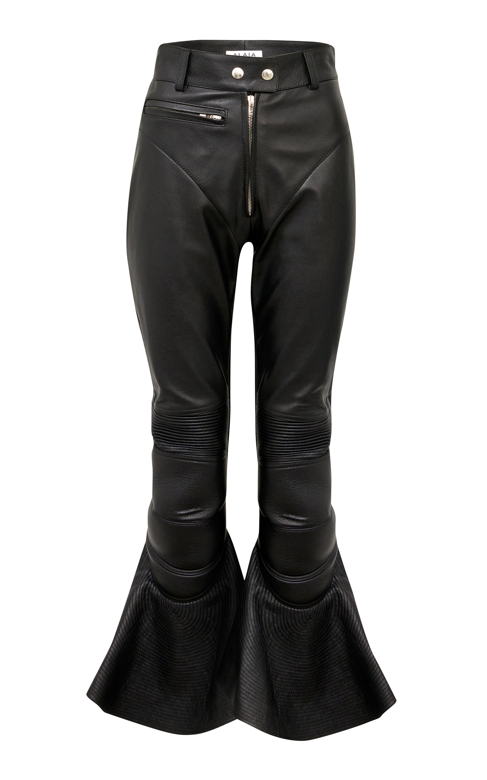 Alaïa High Waist Ruffle Leather Moto Pants In Black ModeSens