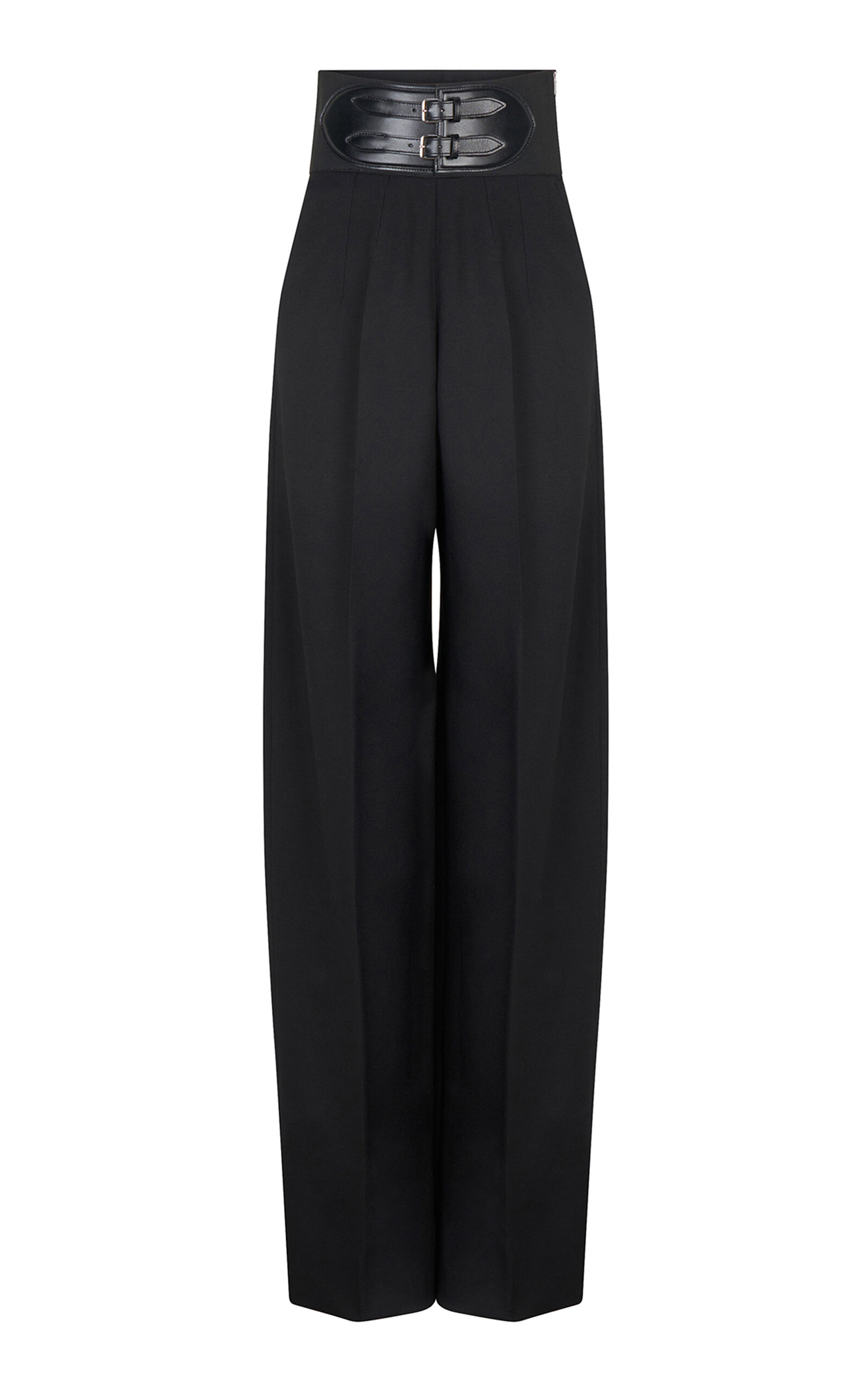 ALAÏA BELTED HIGH-WAISTED WOOL-BLEND PANTS