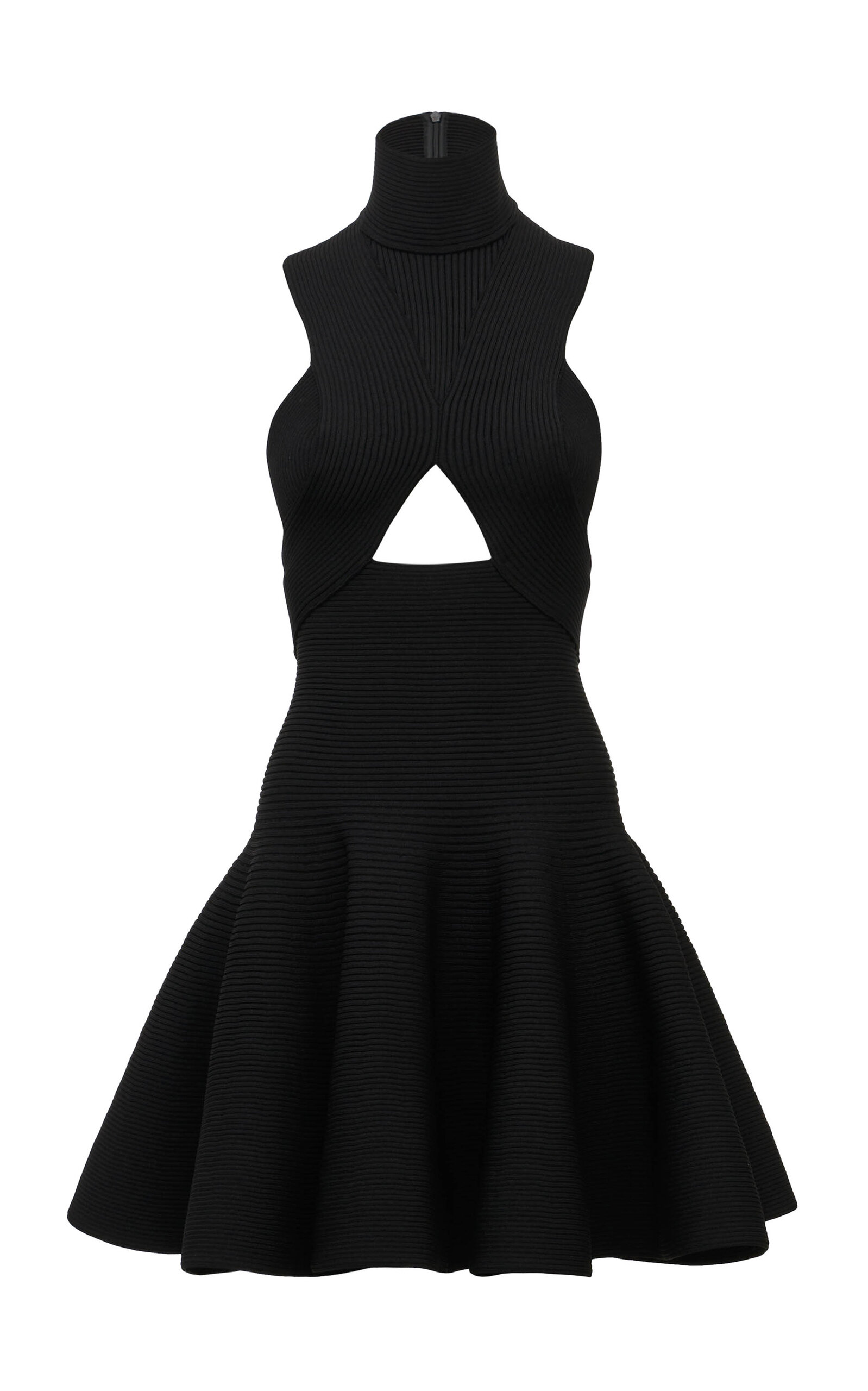 Alaïa Circular Cutout Turtleneck Rib Sweater Dress In Black