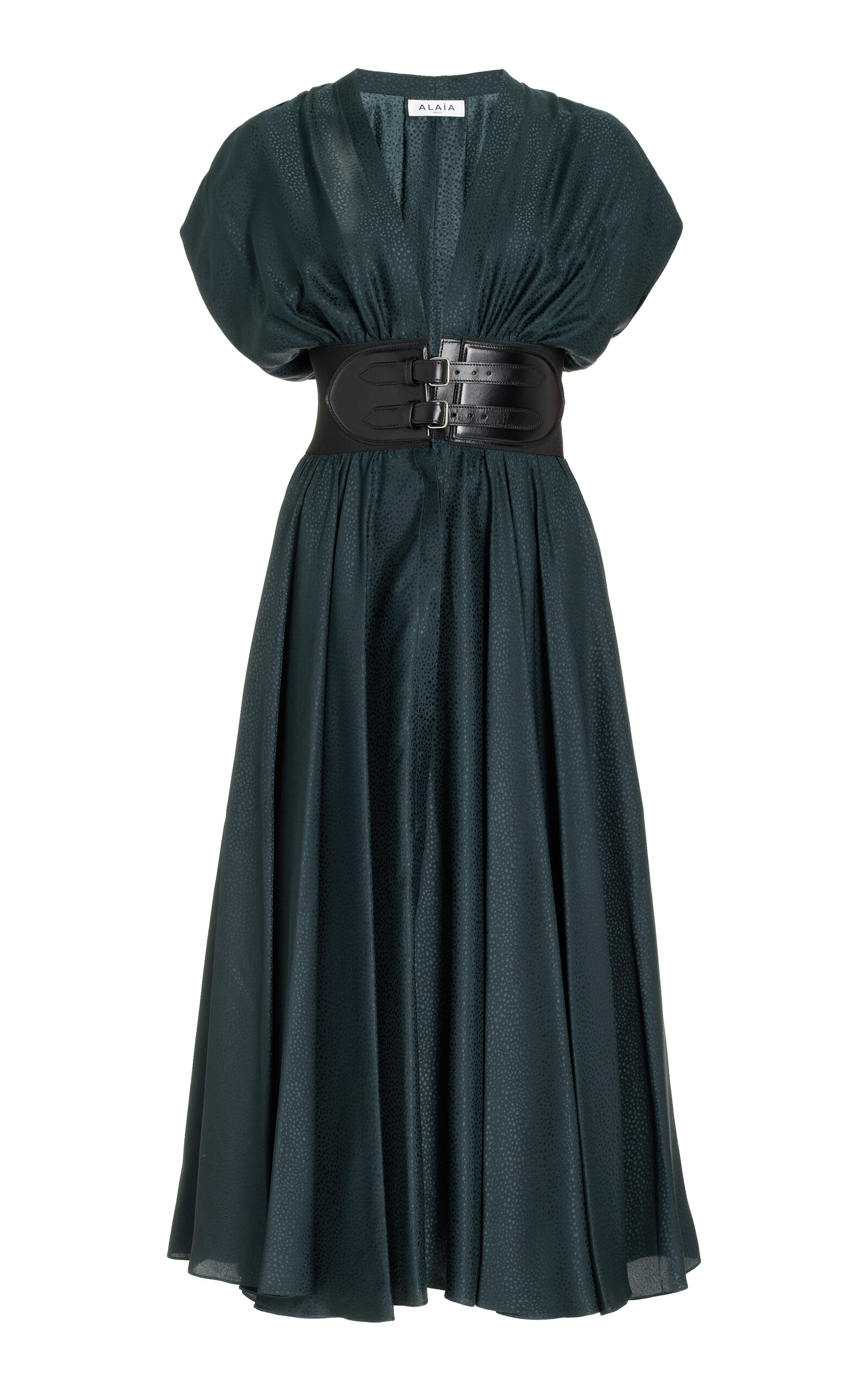 Belted silk midi dress top