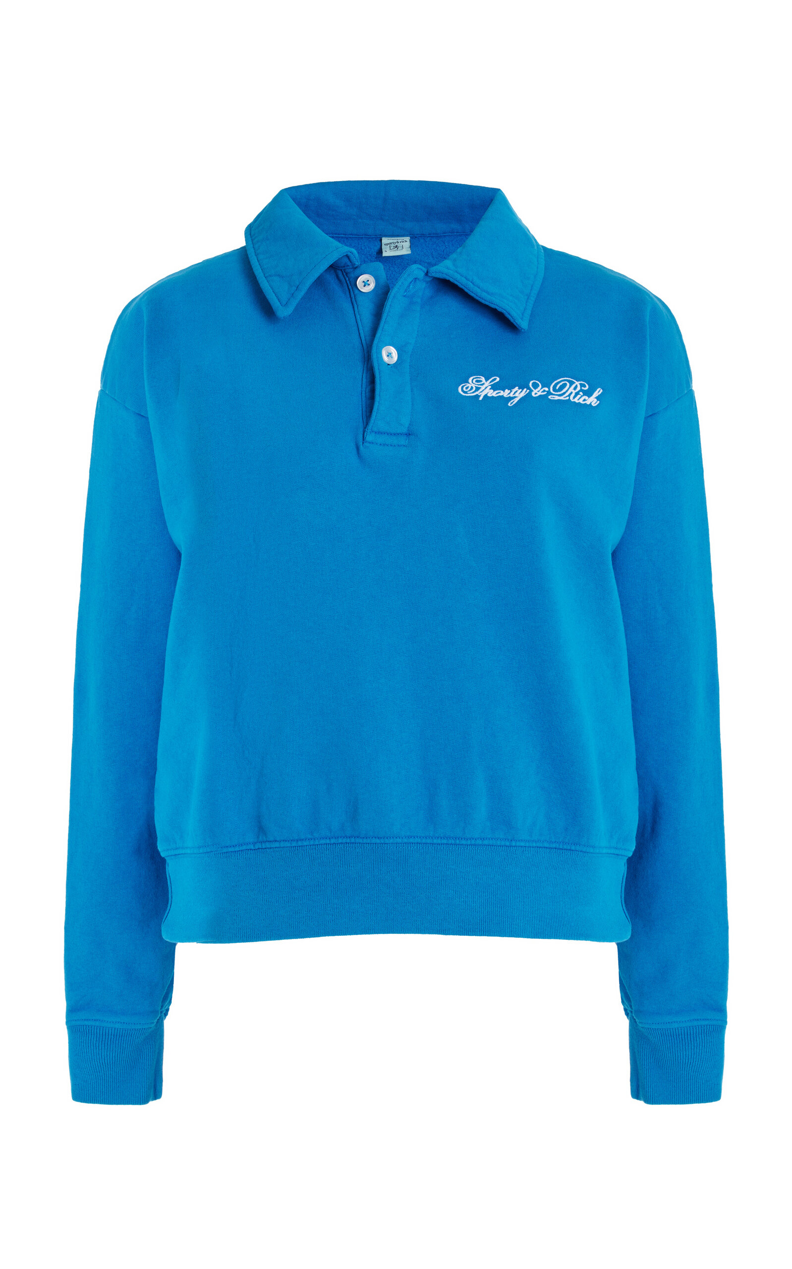 Sporty And Rich Logo-embroidered Polo-collar Sweatshirt In Blue
