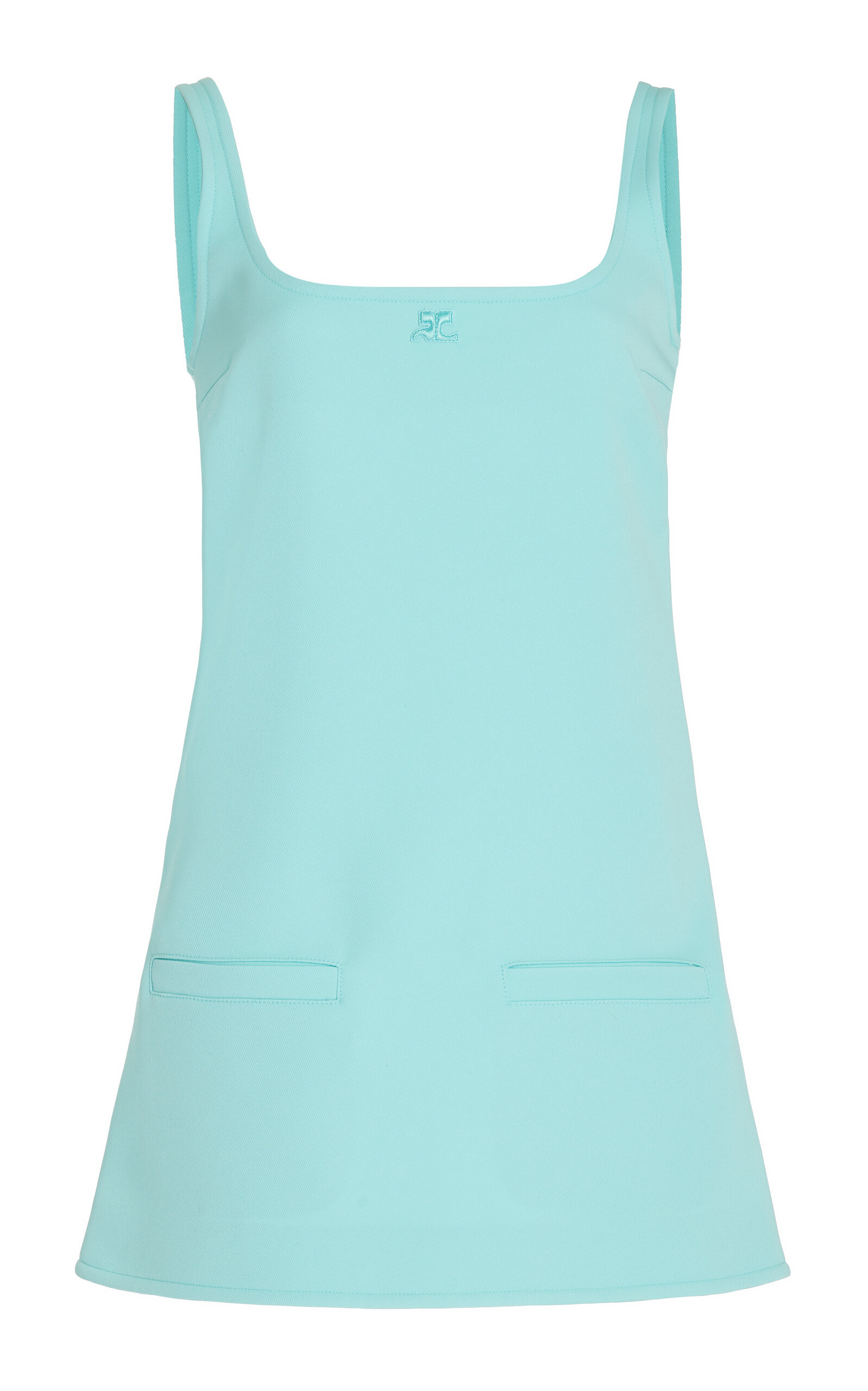 Courrèges Suspender-detailed Twill Trapeze Mini Dress In Blue