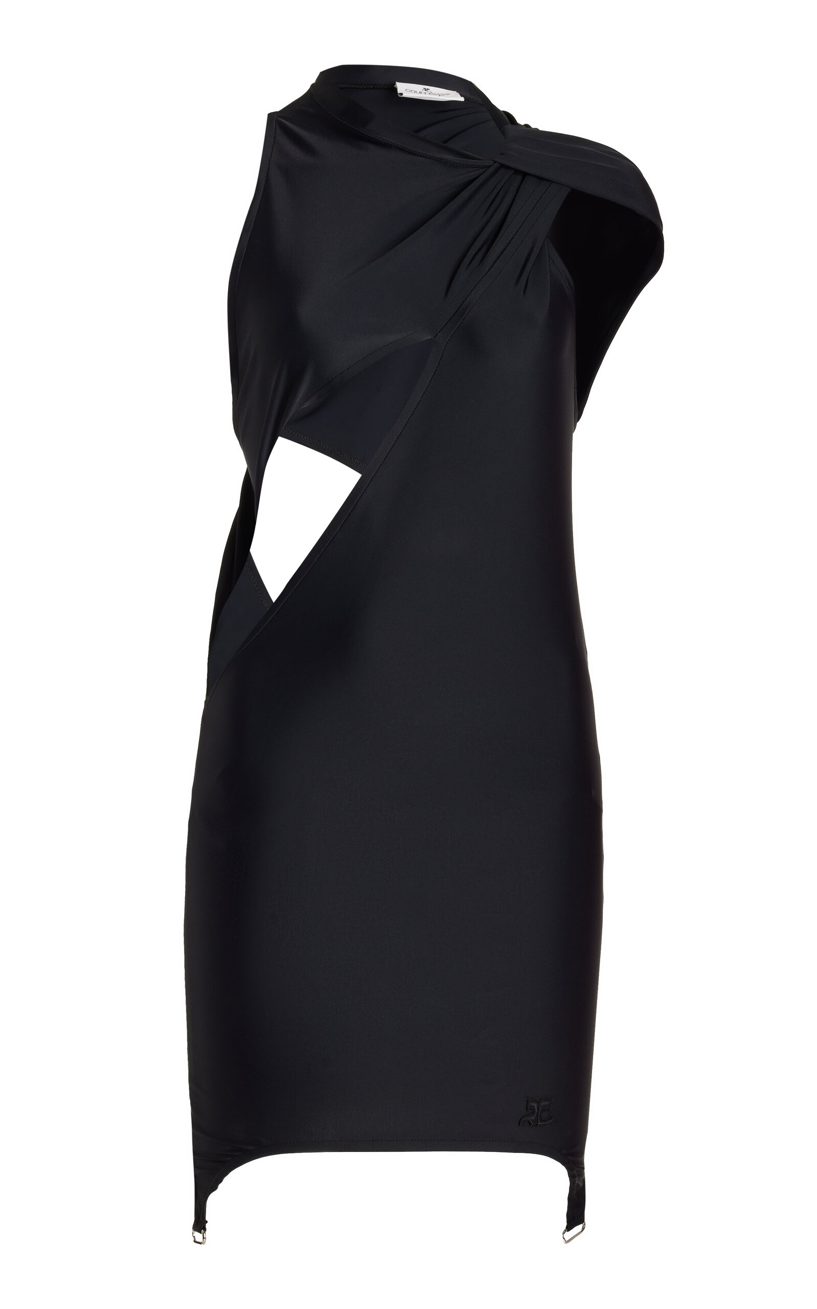 Shop Courrèges Twisted Tech-jersey Midi Dress In Black