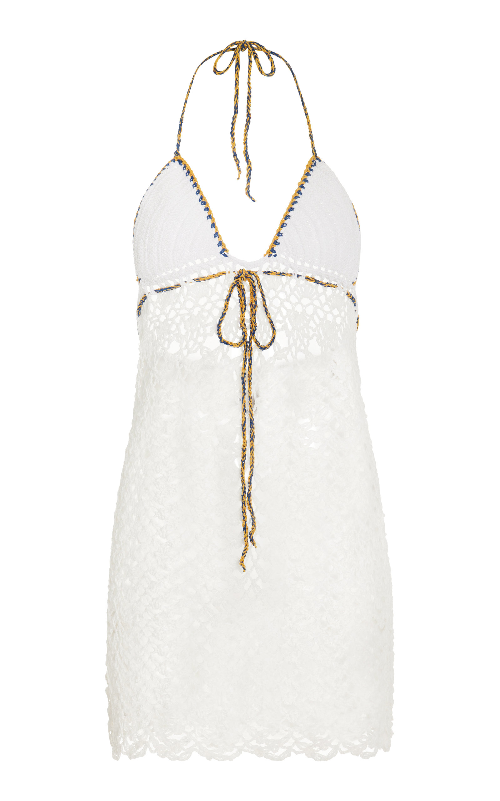 Akoia Swim Seka Crocheted Cotton Mini Halter Dress In White