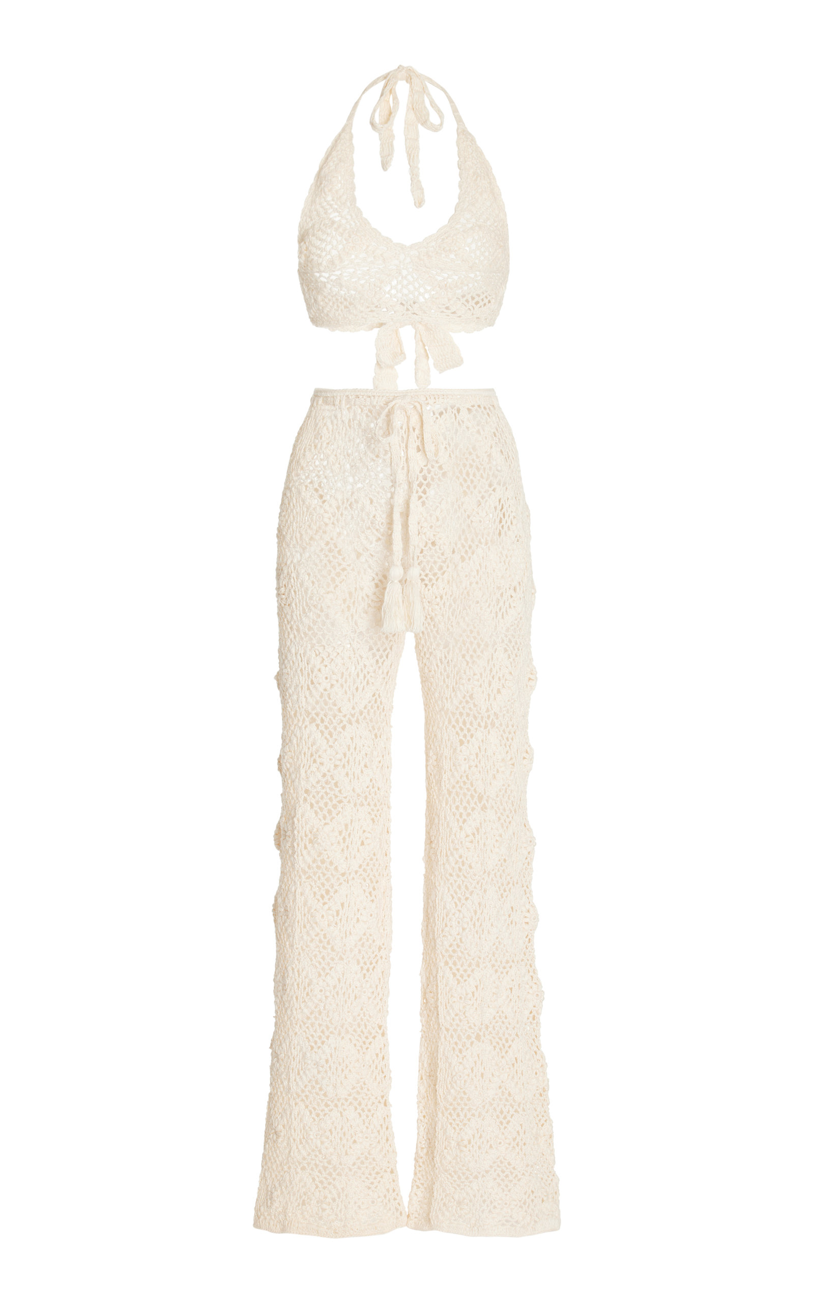 Akoia Swim Daisy Crocheted Cotton Pants And Top Set In White