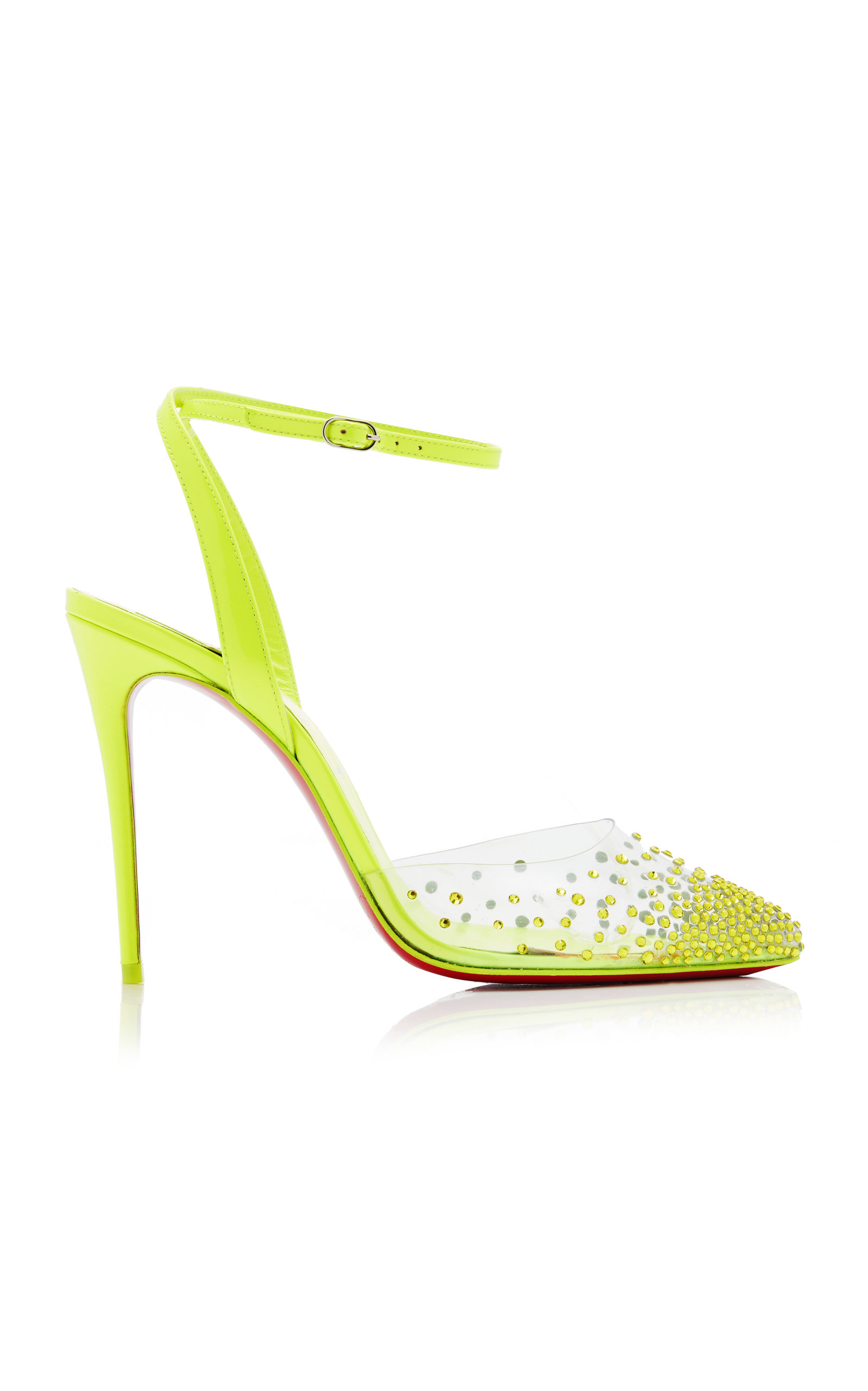 Shop Christian Louboutin Spikaqueen 100mm Leather And Pvc Pumps In Yellow