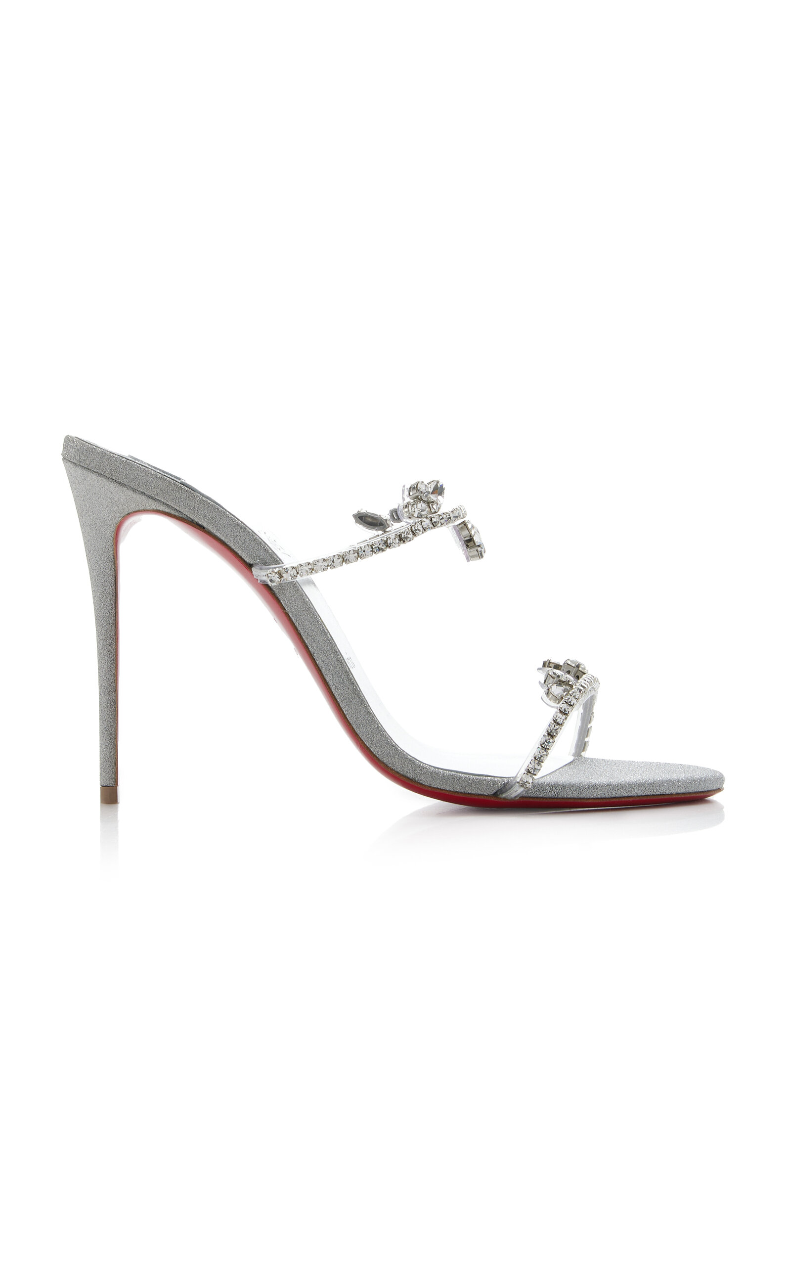 Shop Christian Louboutin Just Queen 100mm Crystal-embellished Leather Pvc Sandals In Silver