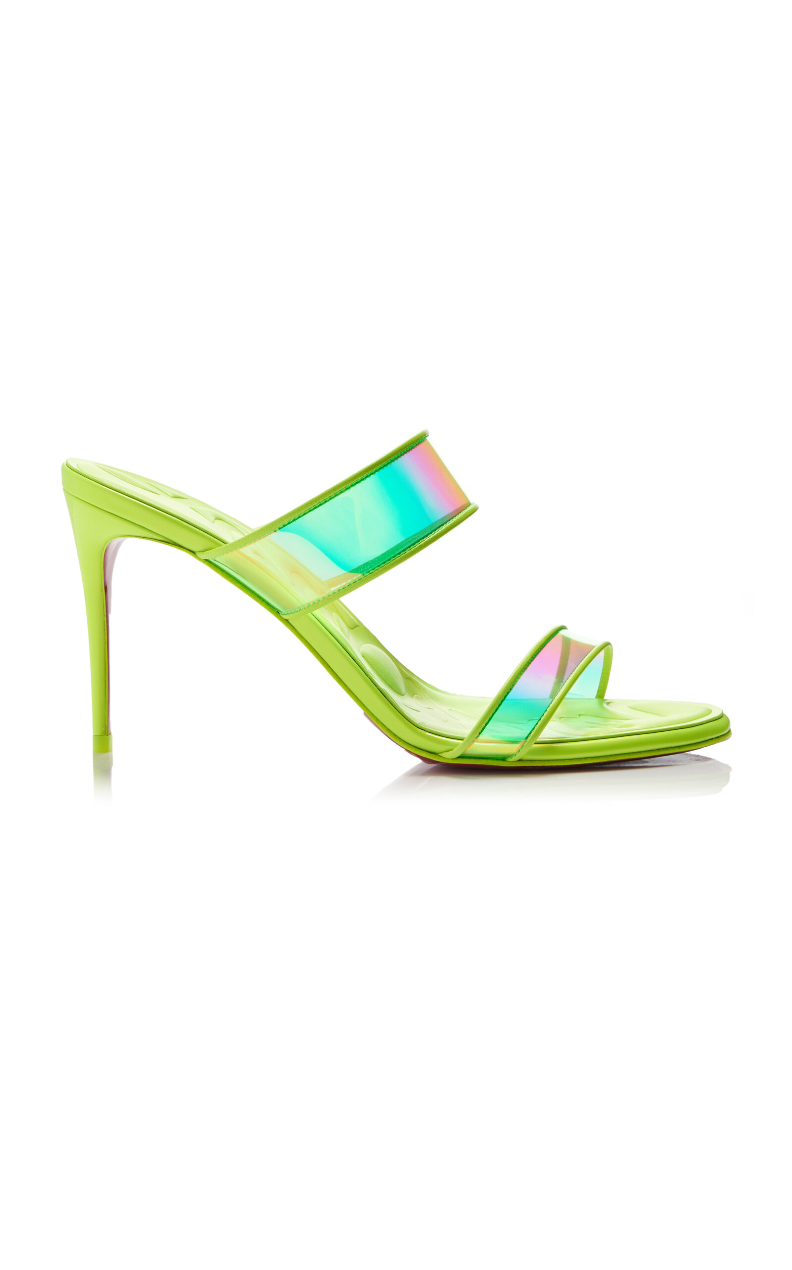 Christian Louboutin Just Loubi 85 Neon Leather-trimmed Iridescent Pvc Mules In Yellow