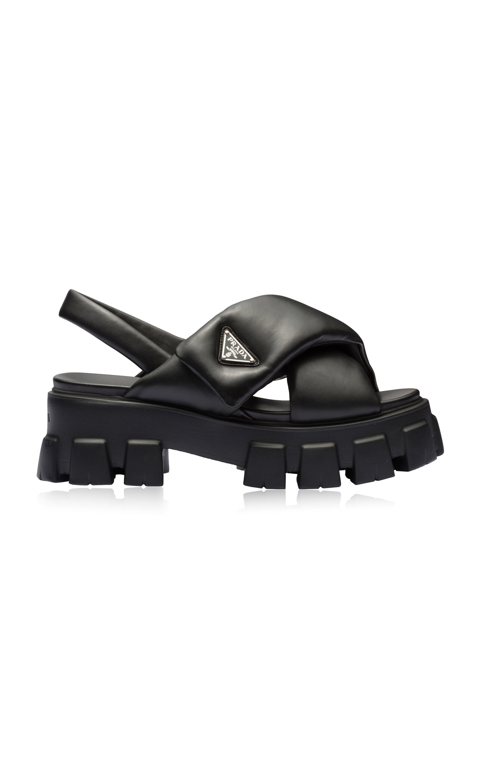 Shop Prada Monolith Padded Leather Sandals In Black