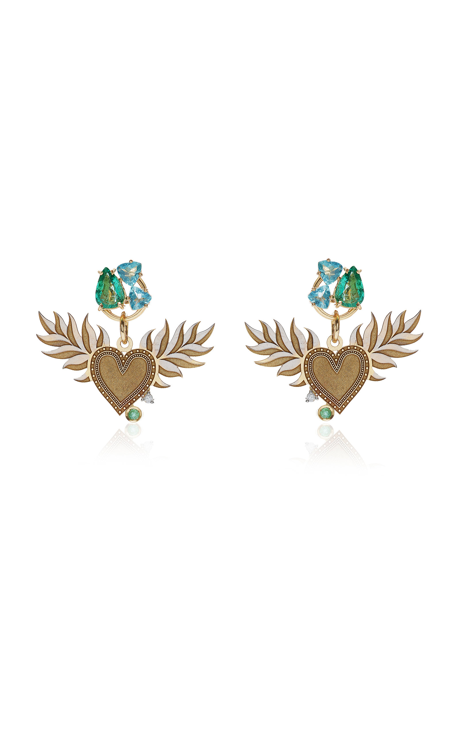 Carolina Neves Women's Colorful; Fly Away 18K Yellow Gold Emerald; Apatite Hoop Earrings