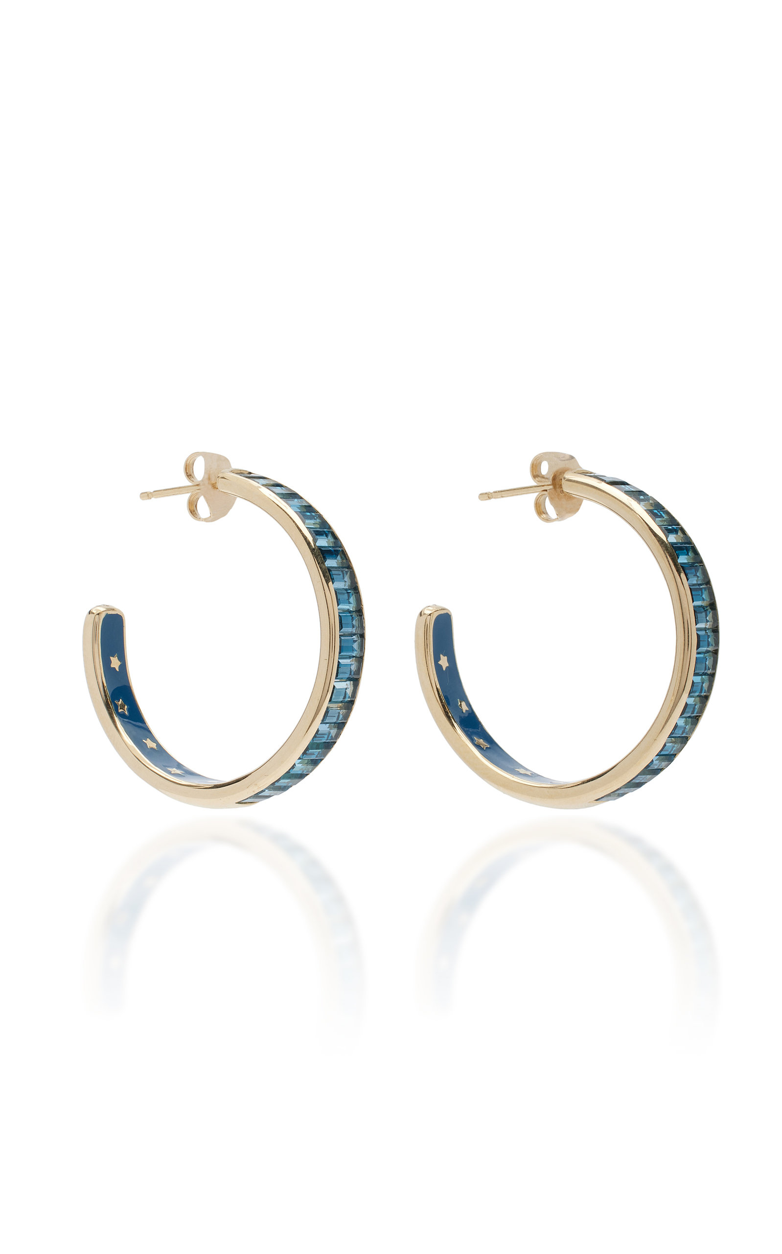 Jane Taylor 14k Yellow Gold Enameled Topaz Hoop Earrings In Blue