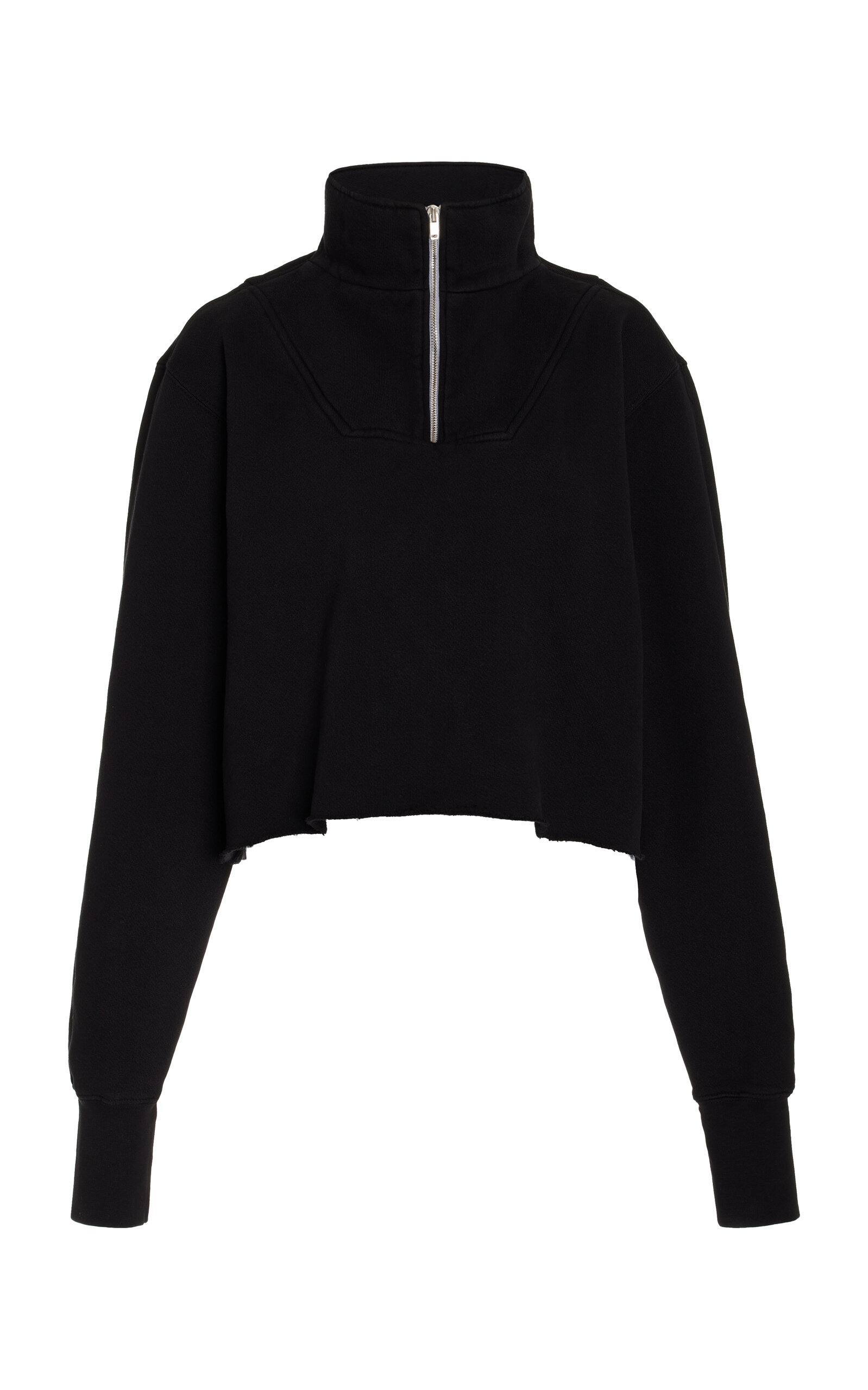 Les Tien Hayley Cropped Half Zip Cotton Sweatshirt